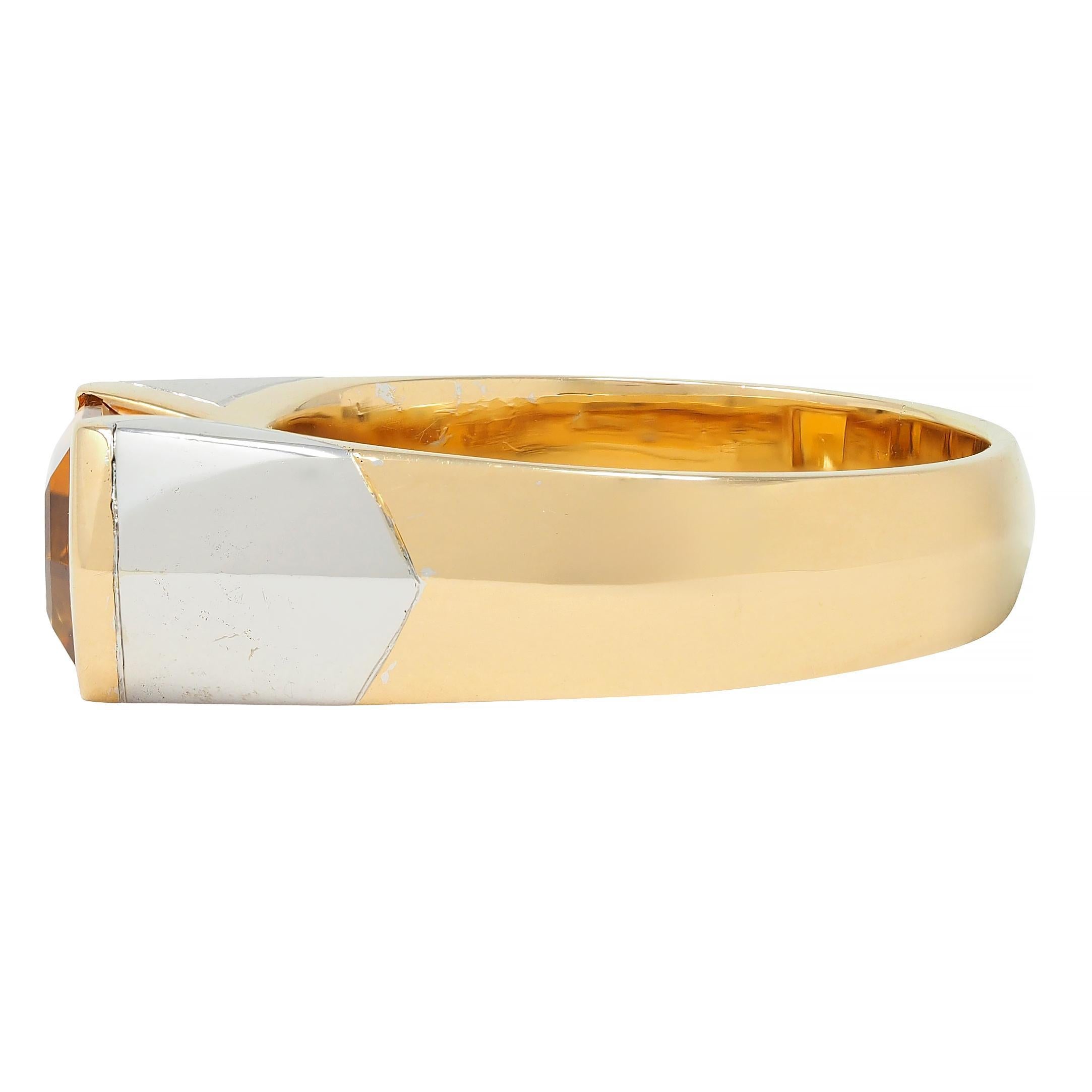 Marina B. 1980's 2.15 CTW Citrine 18 Karat Two-Tone Gold Vintage Chevron Ring 1