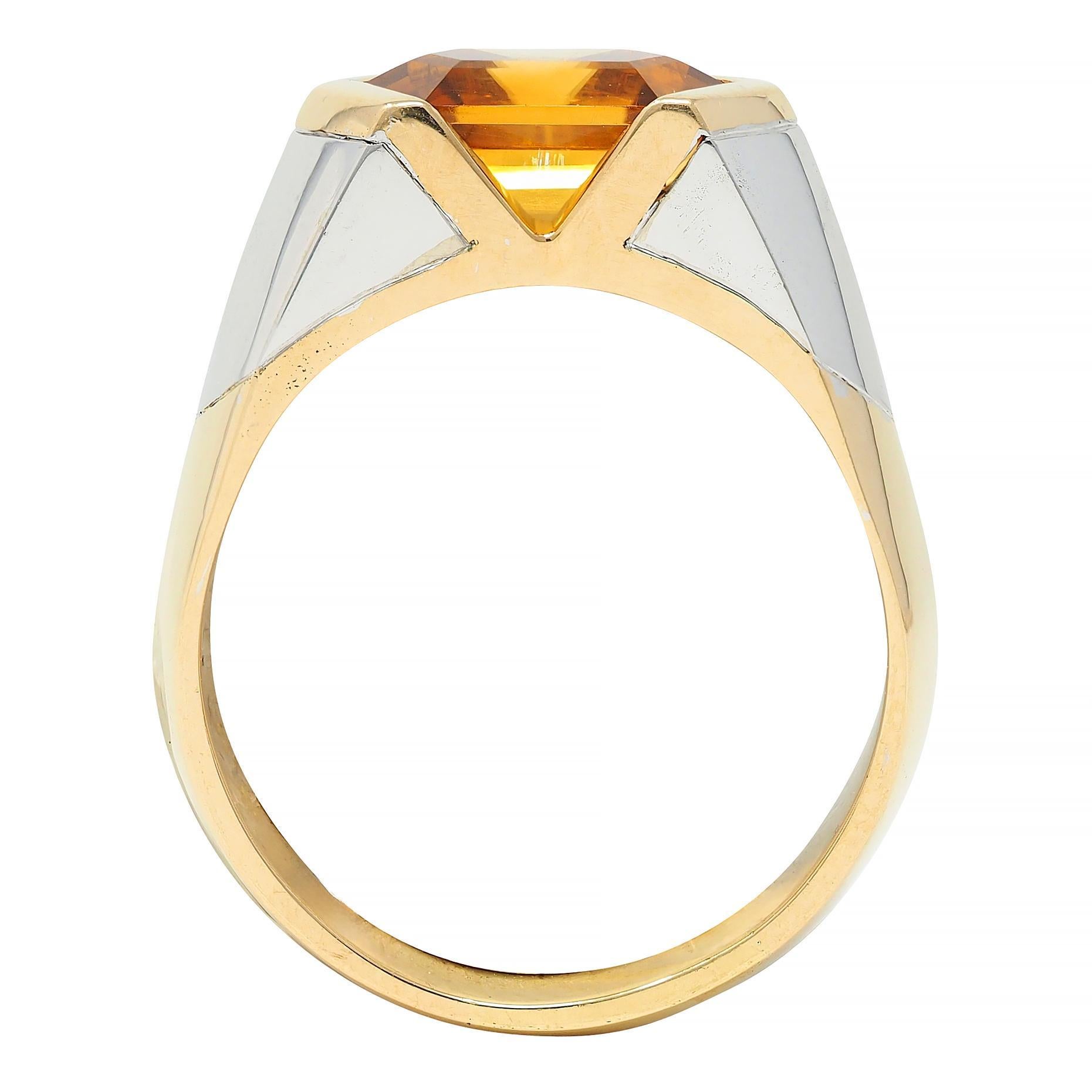 Marina B. 1980's 2.15 CTW Citrine 18 Karat Two-Tone Gold Vintage Chevron Ring 4