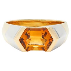 Marina B. 1980's 2.15 CTW Citrine 18 Karat Two-Tone Gold Vintage Chevron Ring