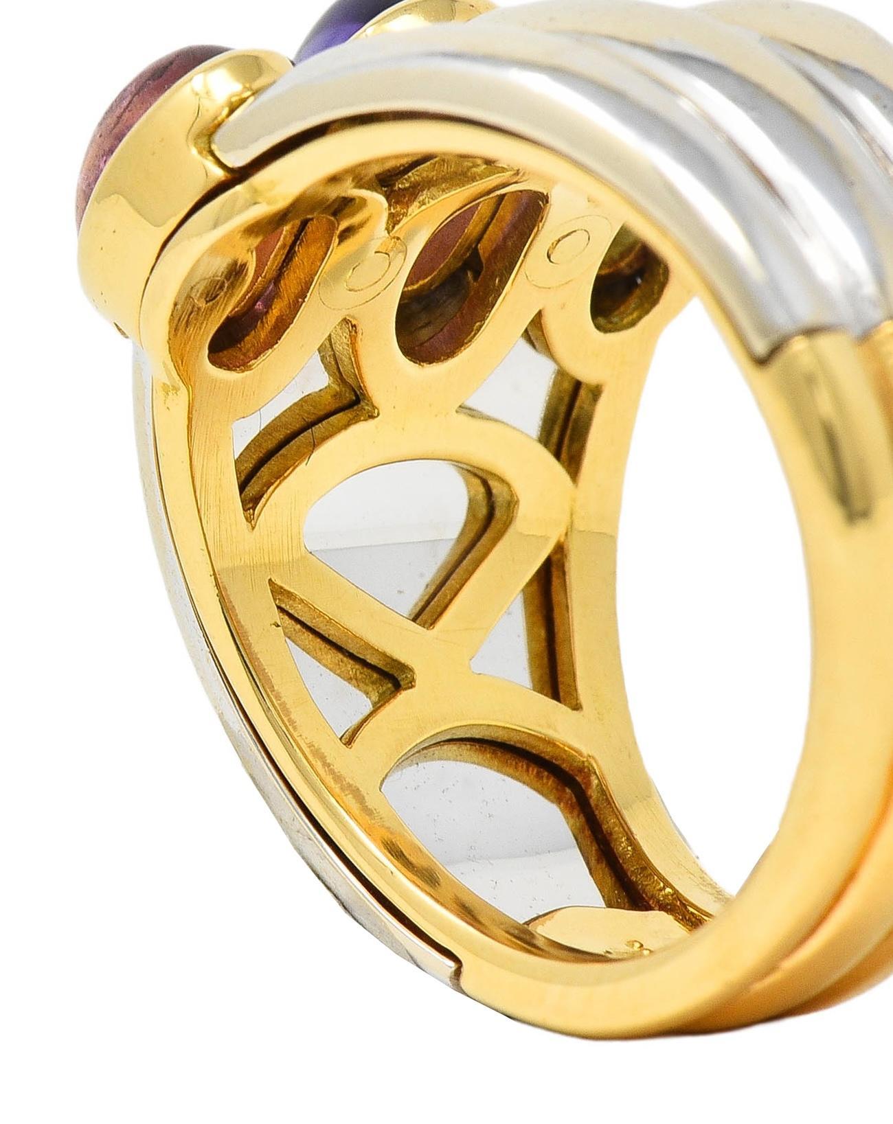 Marina B. 1980er Jahre Vintage-Ring aus 18 Karat zweifarbigem Gold mit Turmalin, Amethyst und Topas 5