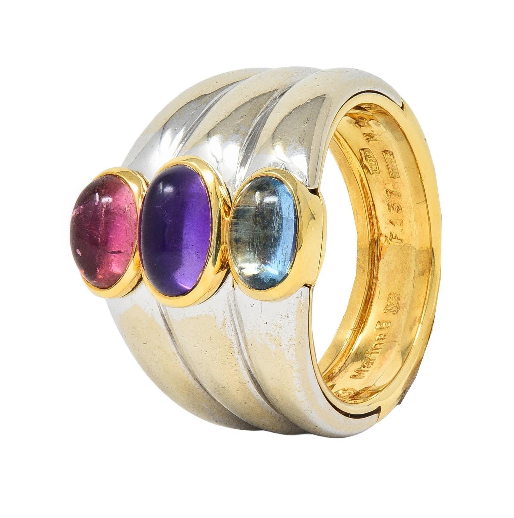 Marina B. 1980er Jahre Vintage-Ring aus 18 Karat zweifarbigem Gold mit Turmalin, Amethyst und Topas 6