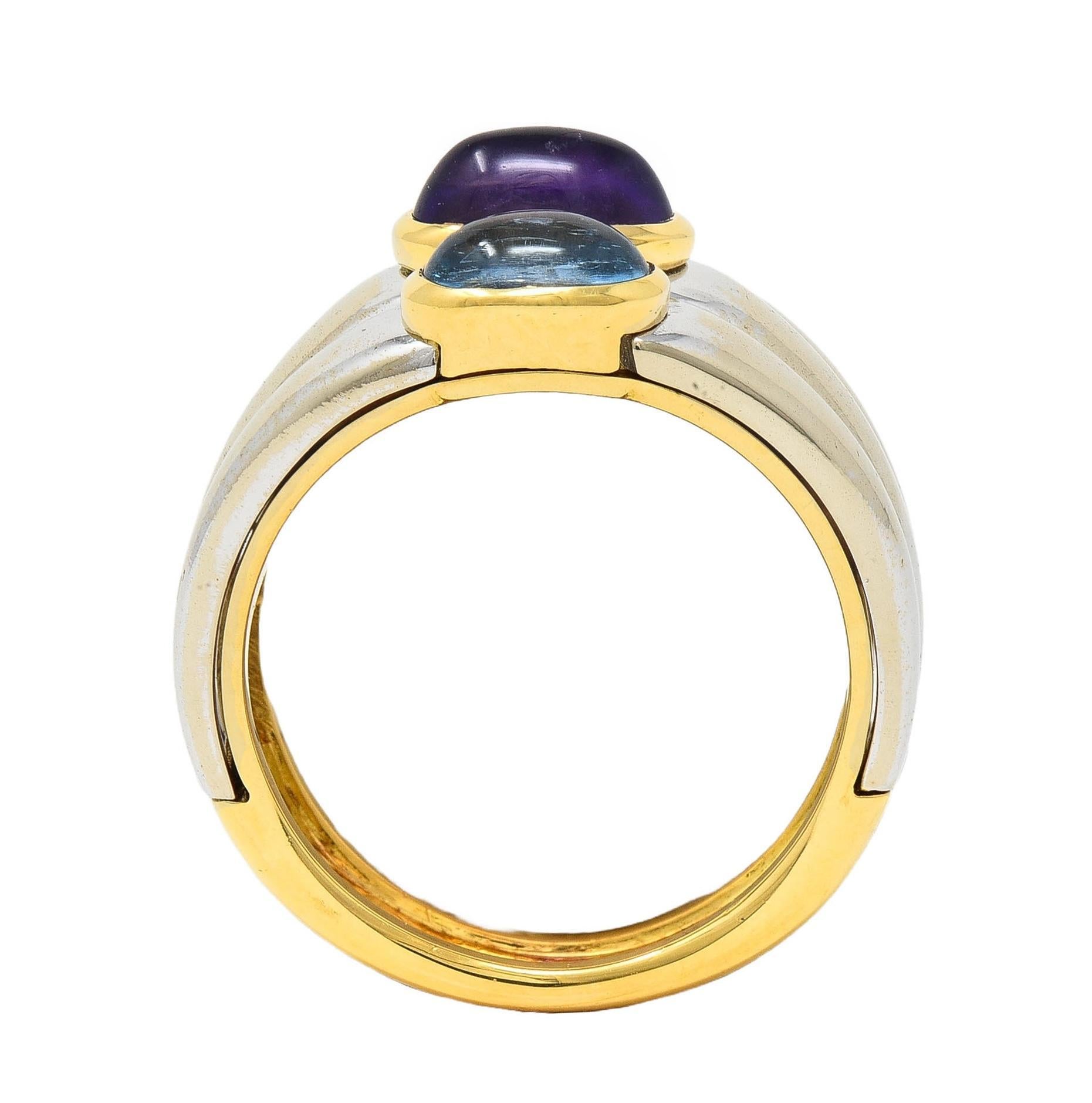 Marina B. 1980er Jahre Vintage-Ring aus 18 Karat zweifarbigem Gold mit Turmalin, Amethyst und Topas 8
