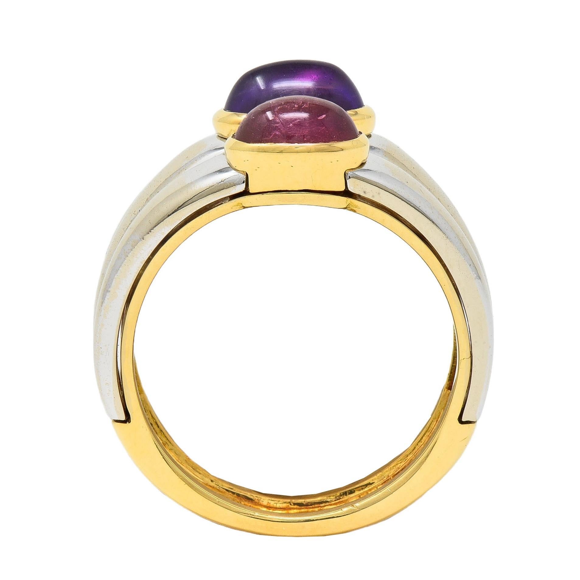 Marina B. 1980er Jahre Vintage-Ring aus 18 Karat zweifarbigem Gold mit Turmalin, Amethyst und Topas 9