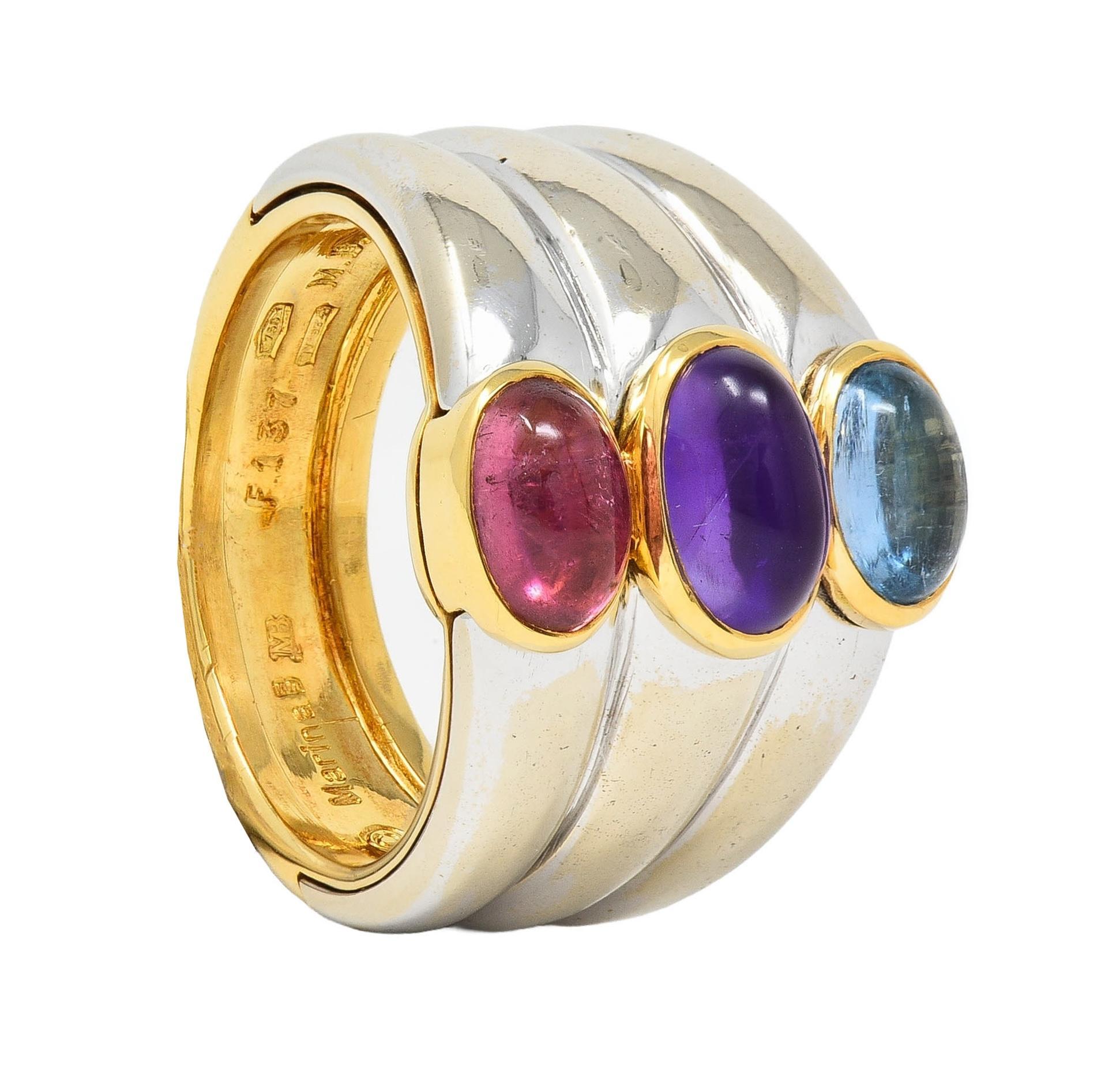 Marina B. 1980er Jahre Vintage-Ring aus 18 Karat zweifarbigem Gold mit Turmalin, Amethyst und Topas 10