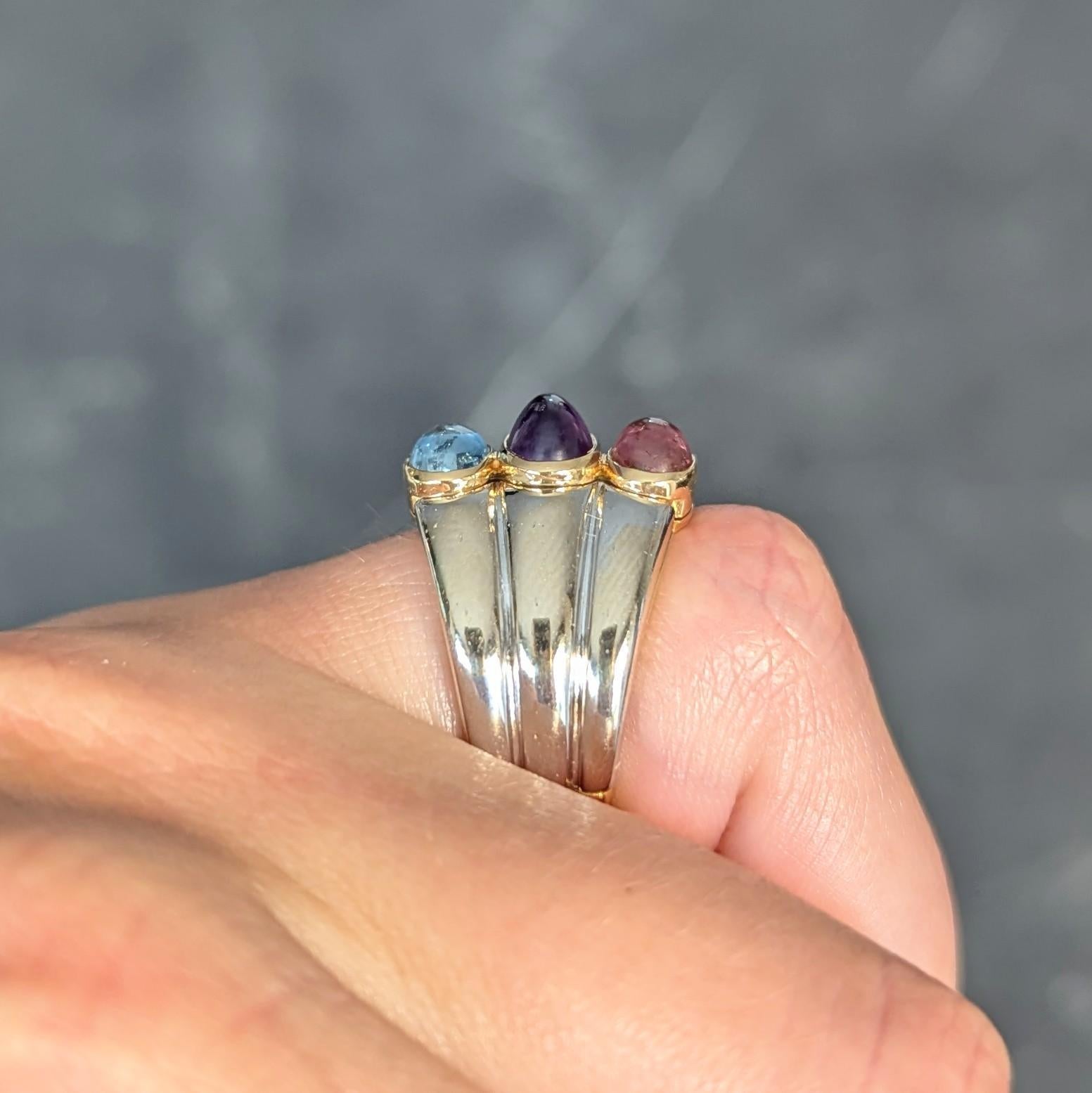 Marina B. 1980er Jahre Vintage-Ring aus 18 Karat zweifarbigem Gold mit Turmalin, Amethyst und Topas 11