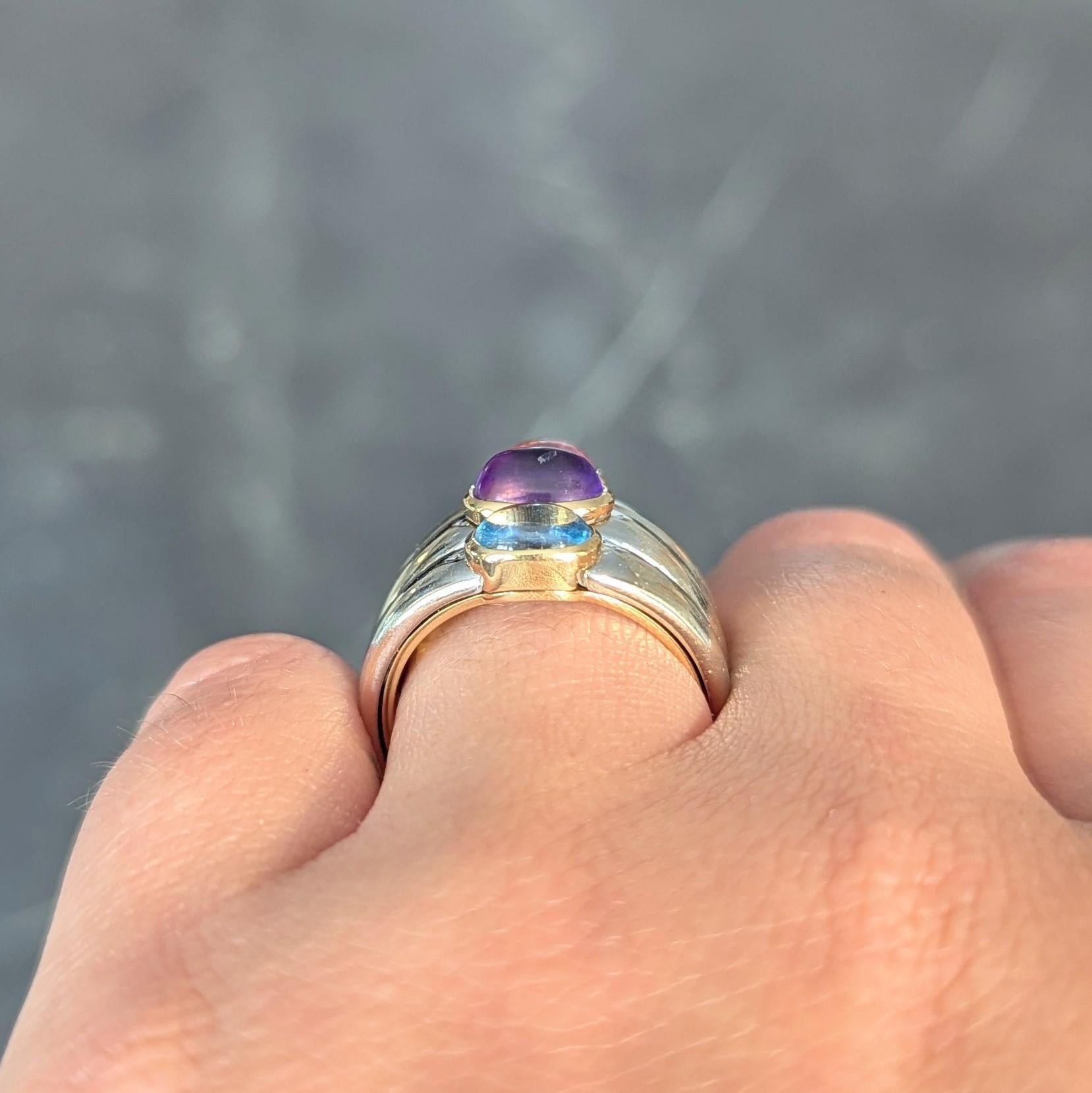 Marina B. 1980er Jahre Vintage-Ring aus 18 Karat zweifarbigem Gold mit Turmalin, Amethyst und Topas 12