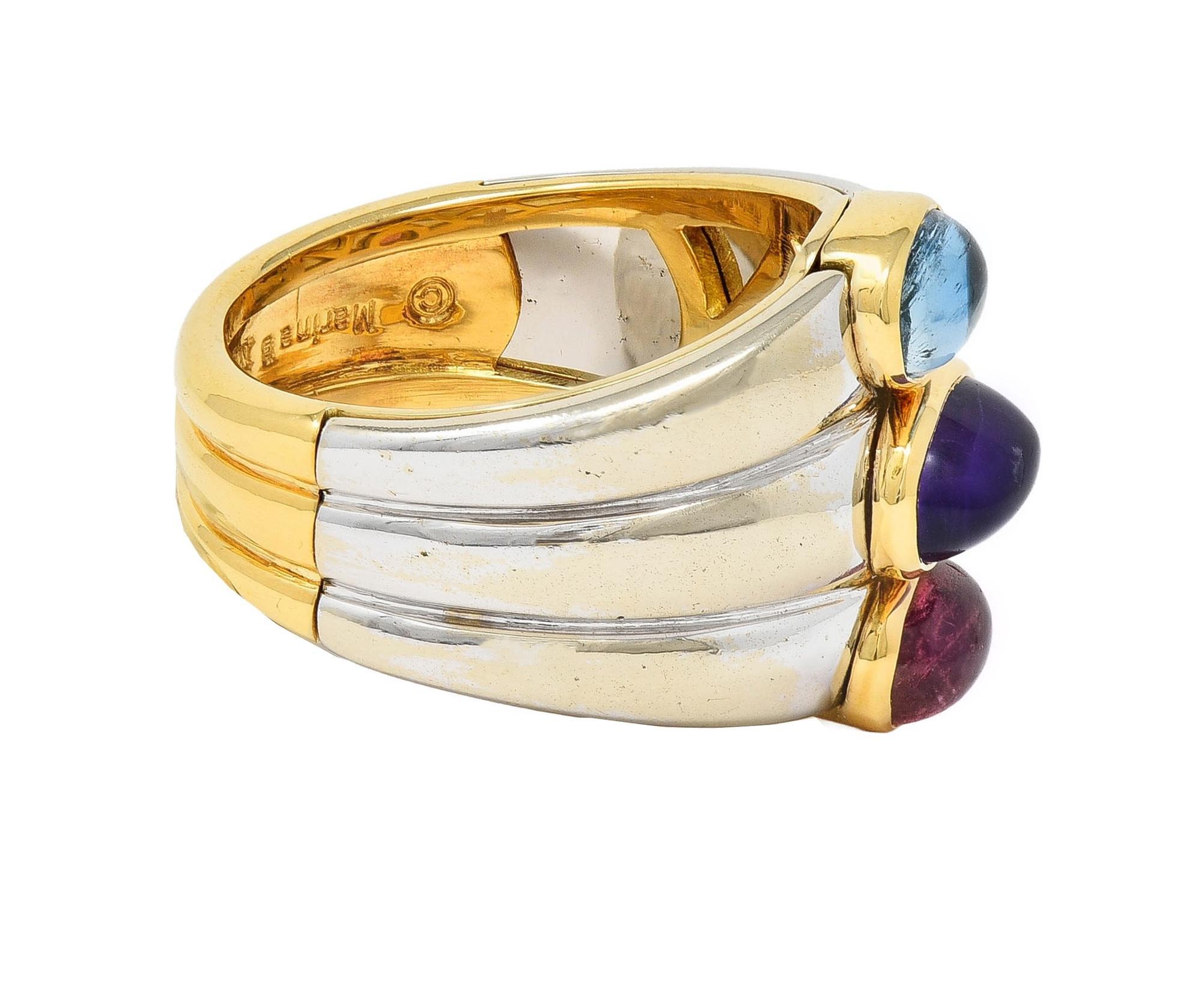 Marina B. 1980er Jahre Vintage-Ring aus 18 Karat zweifarbigem Gold mit Turmalin, Amethyst und Topas im Zustand „Hervorragend“ in Philadelphia, PA