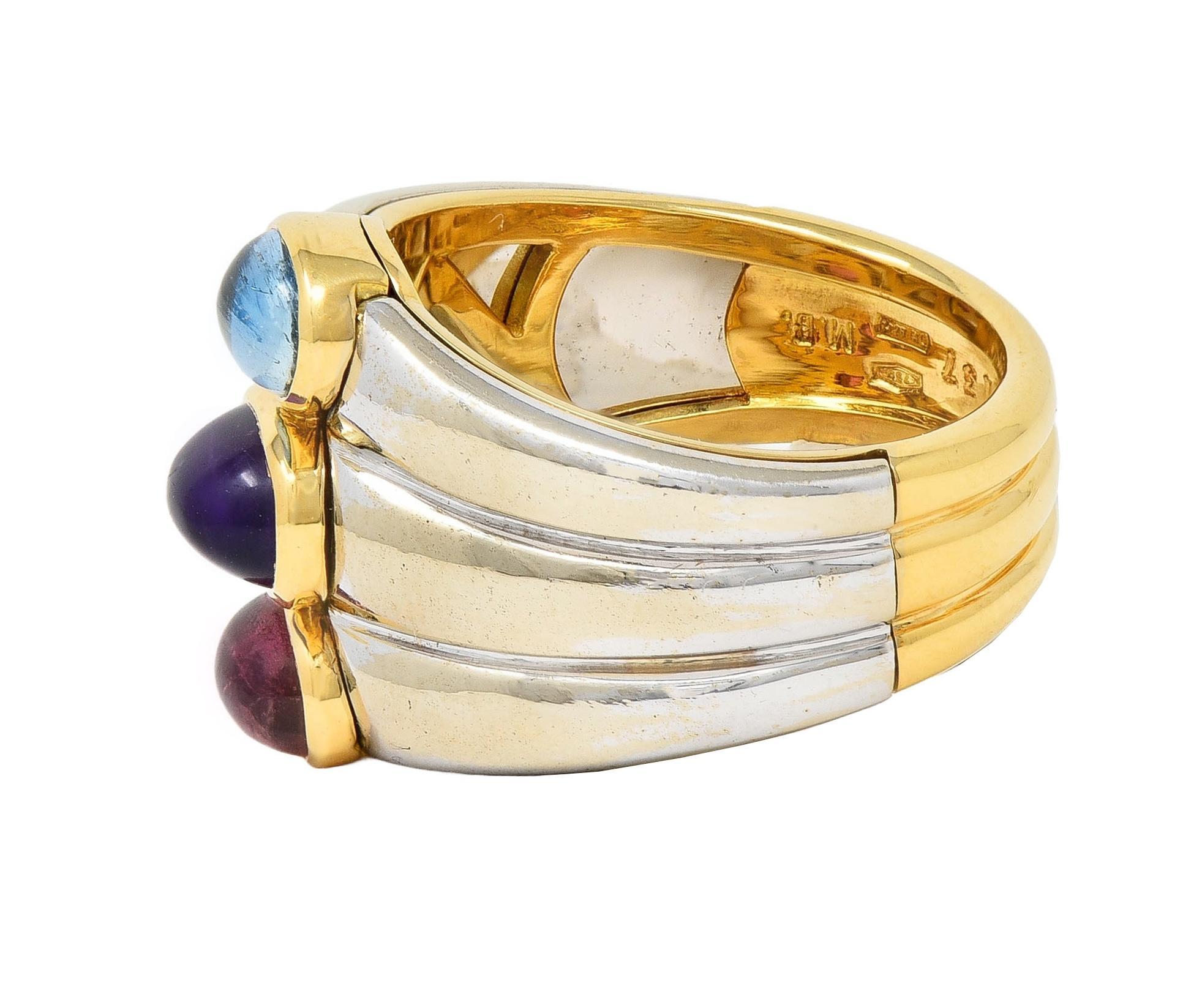 Marina B. 1980er Jahre Vintage-Ring aus 18 Karat zweifarbigem Gold mit Turmalin, Amethyst und Topas 1