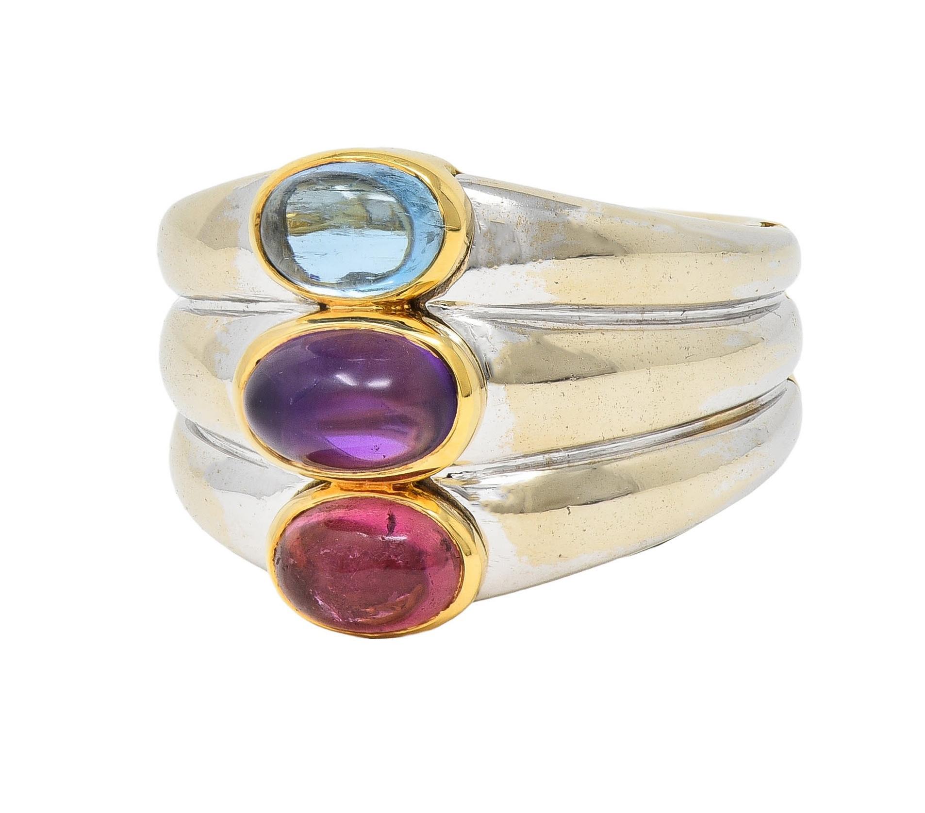 Marina B. 1980er Jahre Vintage-Ring aus 18 Karat zweifarbigem Gold mit Turmalin, Amethyst und Topas 2