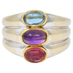 Marina B. 1980er Jahre Vintage-Ring aus 18 Karat zweifarbigem Gold mit Turmalin, Amethyst und Topas
