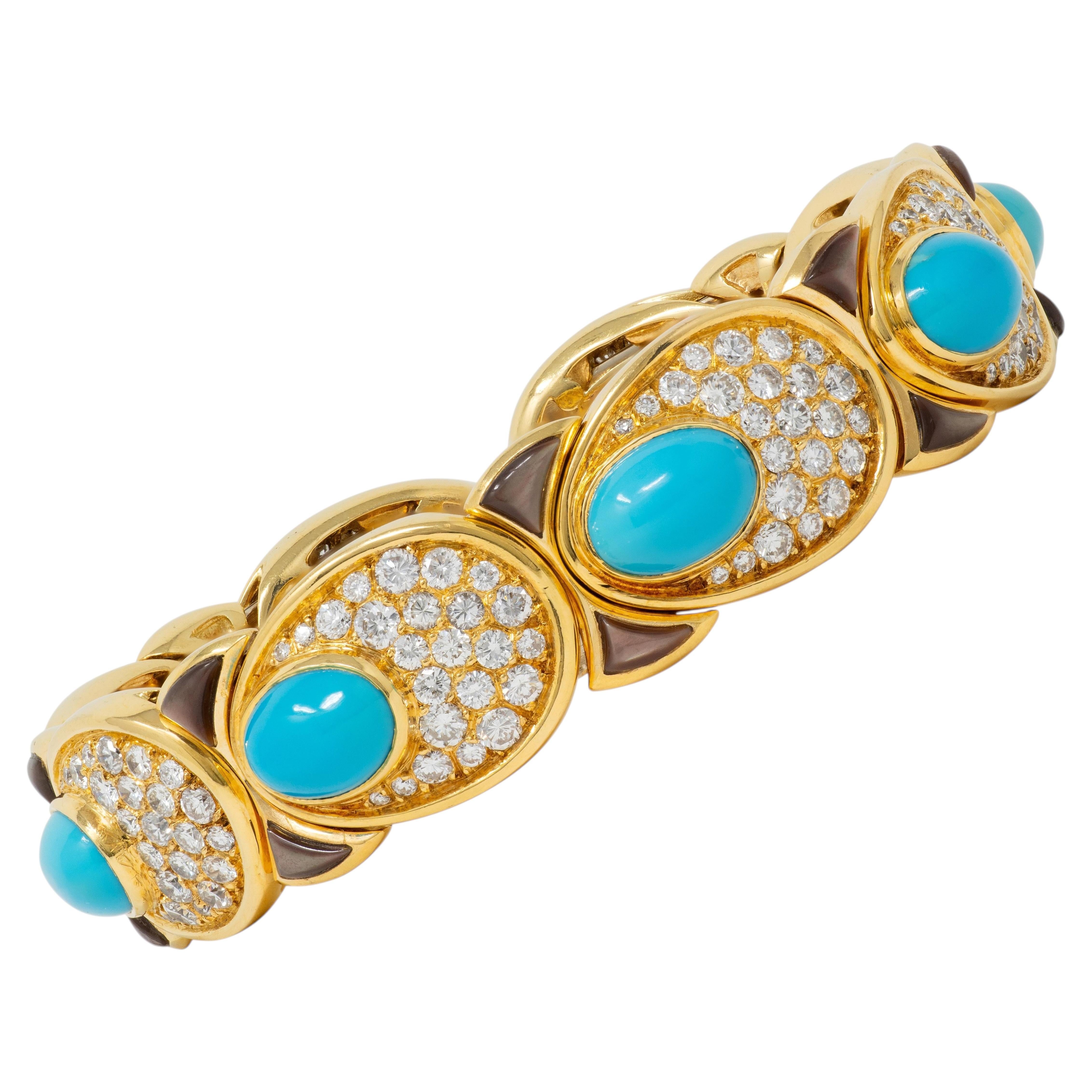 Marina B. 1984 Französisch Diamant Türkis Abalone 18K Gold Vintage By Manschettenarmband