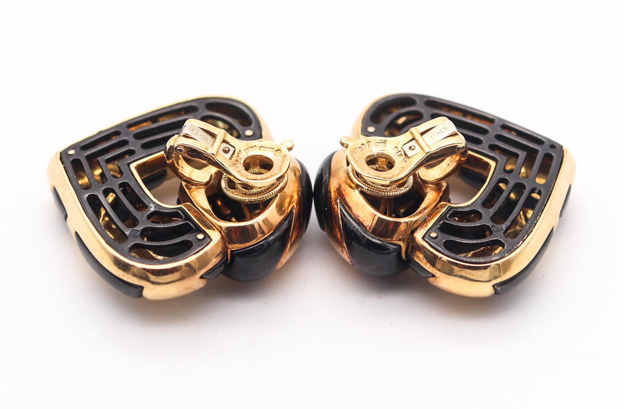 Modernist Marina B 1987 Milan Blackened Pardy Mari Clips-On Earrings In 18Kt Yellow Gold For Sale