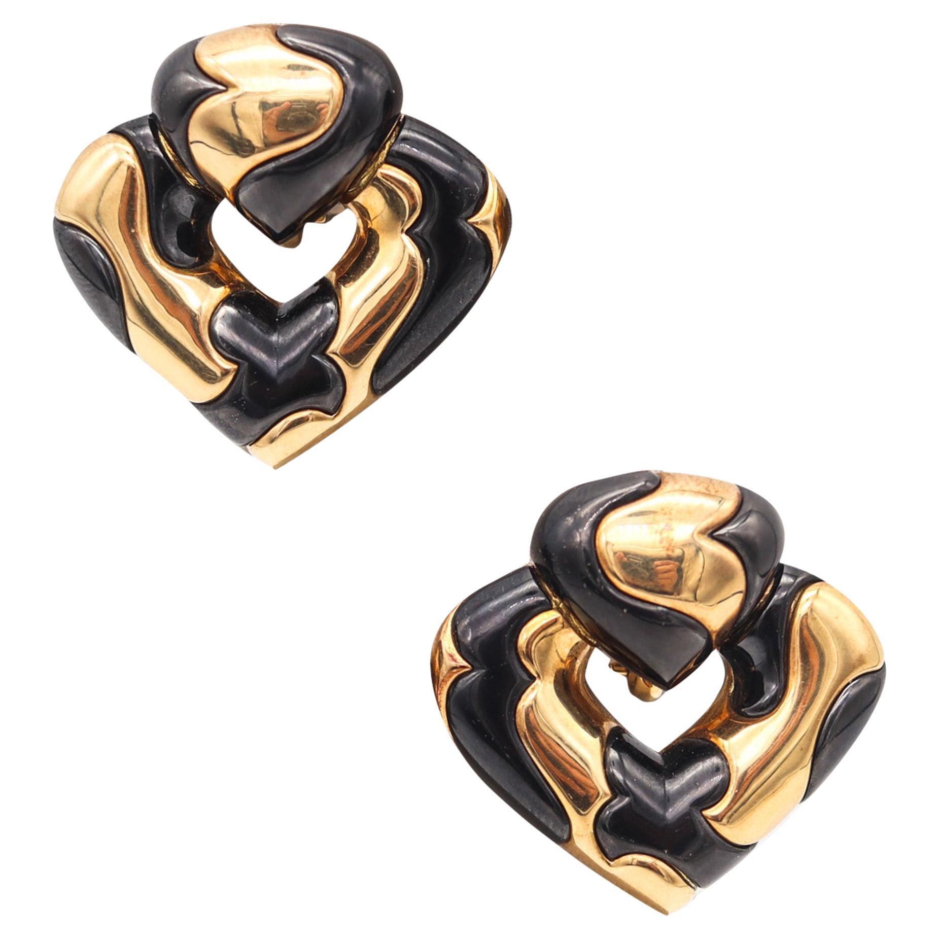 Marina B 1987 Milan Blackened Pardy Mari Clips-On Earrings In 18Kt Yellow Gold For Sale
