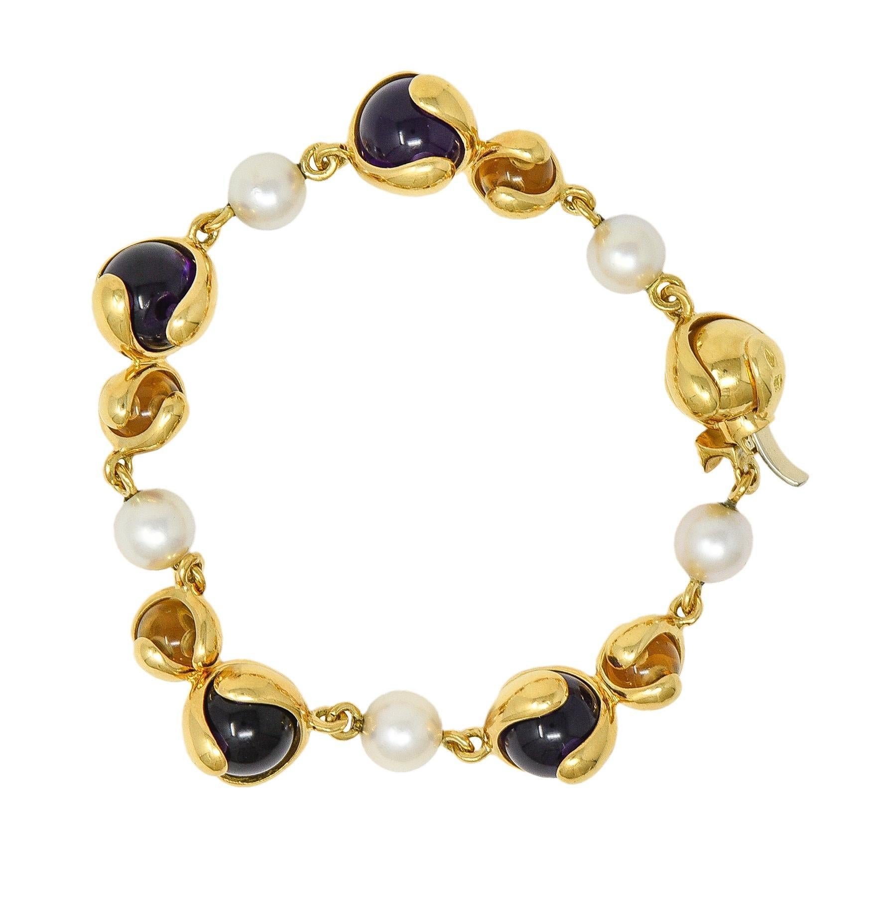Marina B. Bracelet de perles d'améthyste et de citrine en or jaune 18 carats. en vente 7