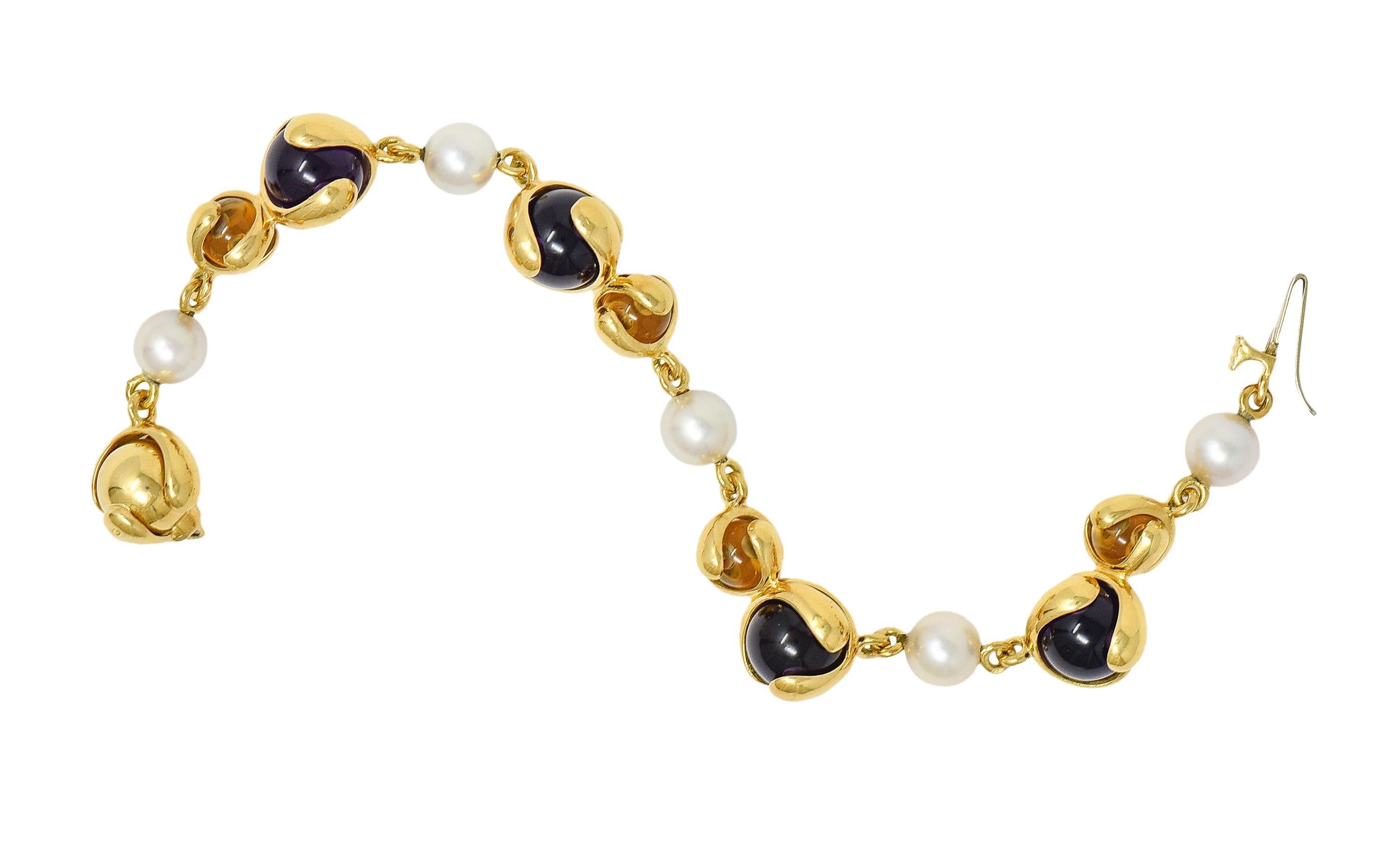 Marina B. Bracelet de perles d'améthyste et de citrine en or jaune 18 carats. en vente 8