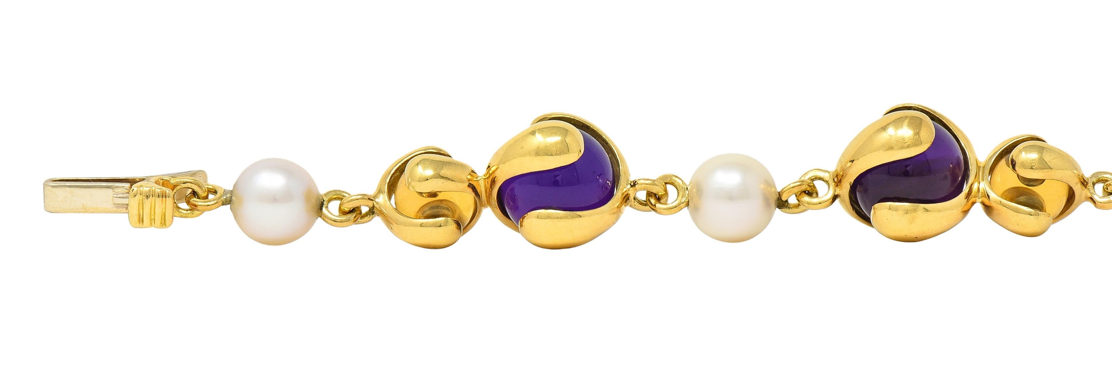 Taille ronde Marina B. Bracelet de perles d'améthyste et de citrine en or jaune 18 carats. en vente
