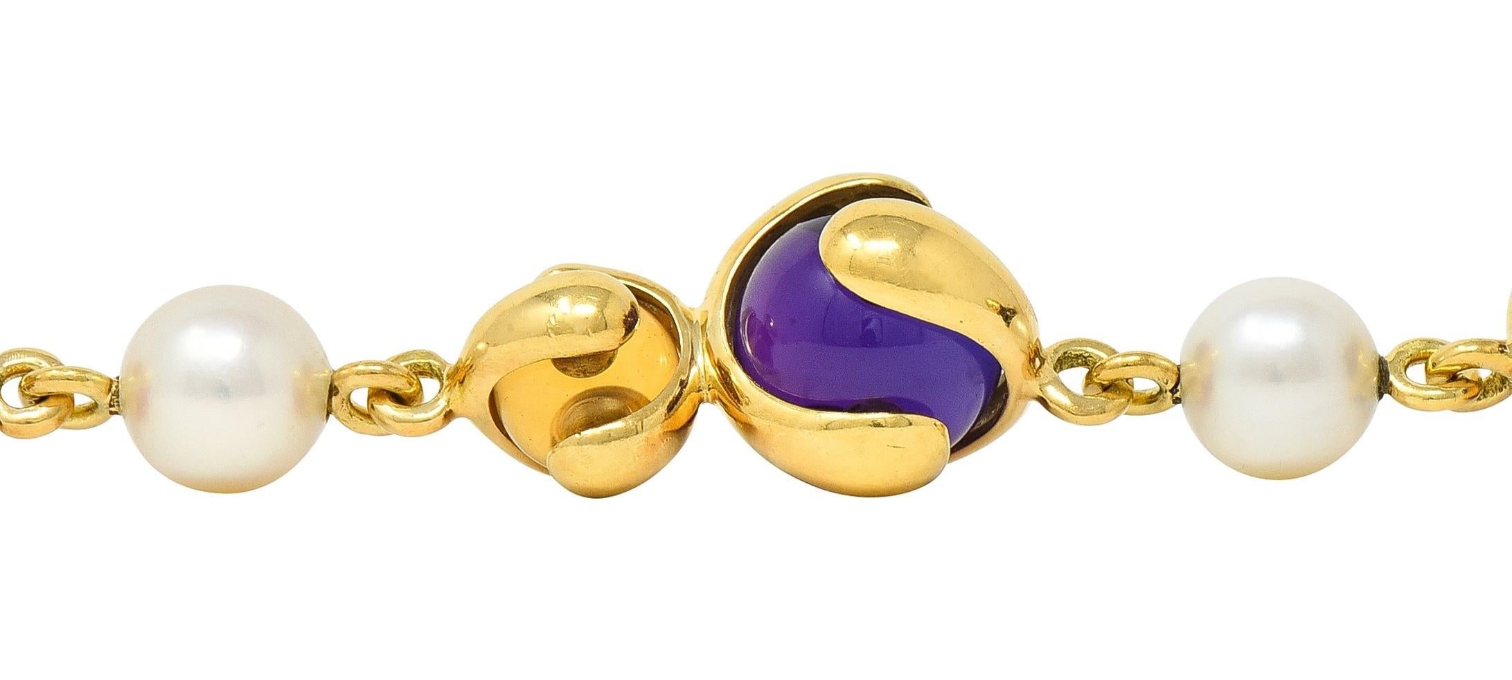 Marina B. Bracelet de perles d'améthyste et de citrine en or jaune 18 carats. Excellent état - En vente à Philadelphia, PA