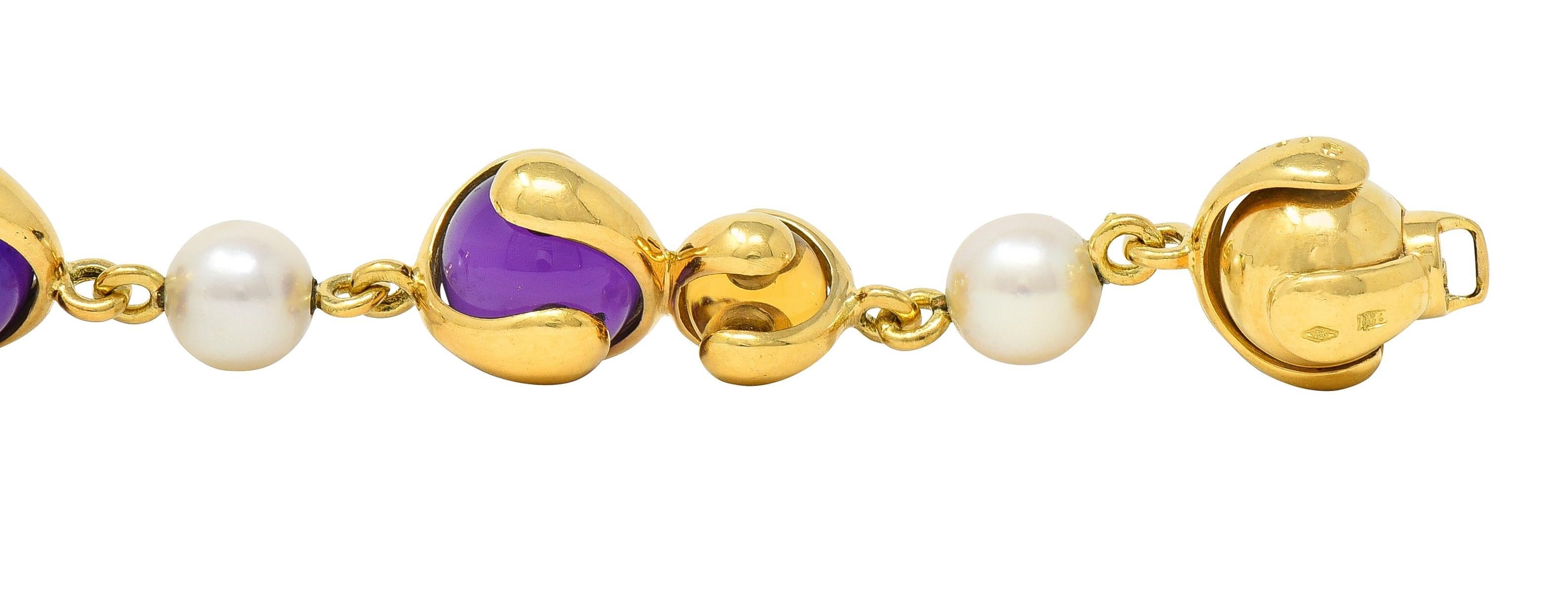 Marina B. Bracelet de perles d'améthyste et de citrine en or jaune 18 carats. Pour femmes en vente