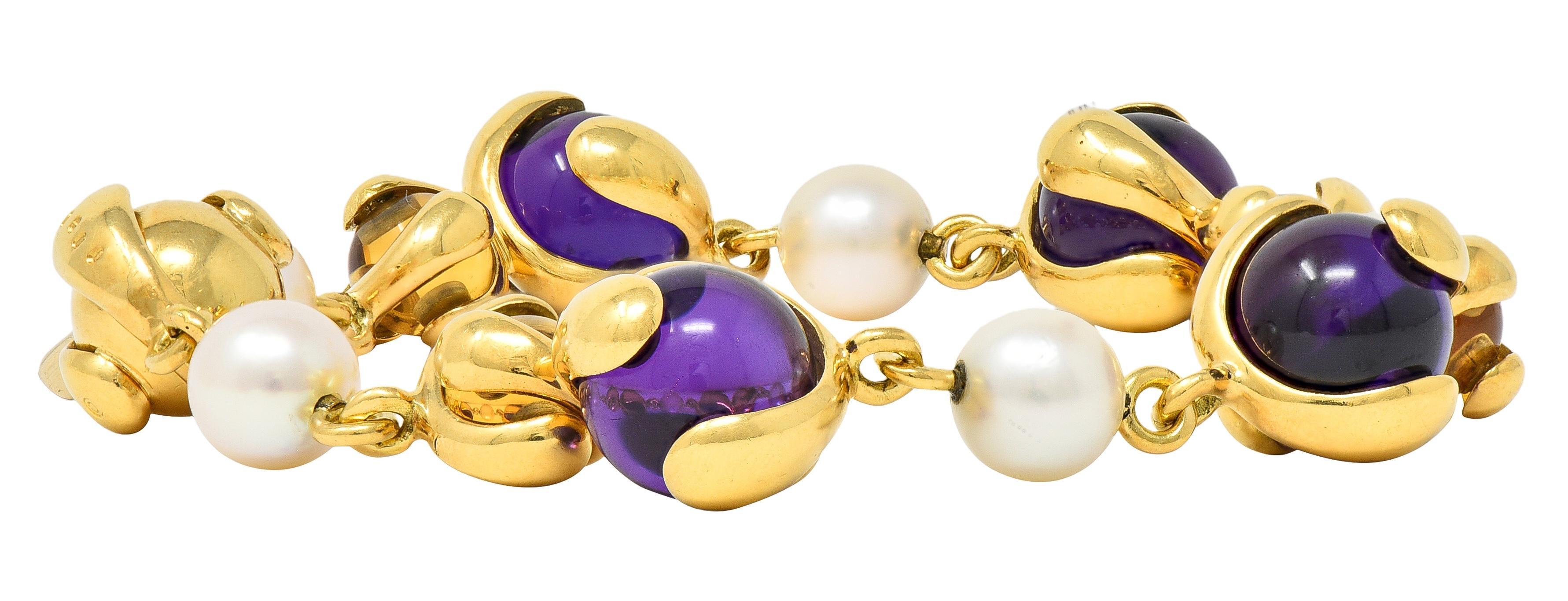 Marina B. Bracelet de perles d'améthyste et de citrine en or jaune 18 carats. en vente 1
