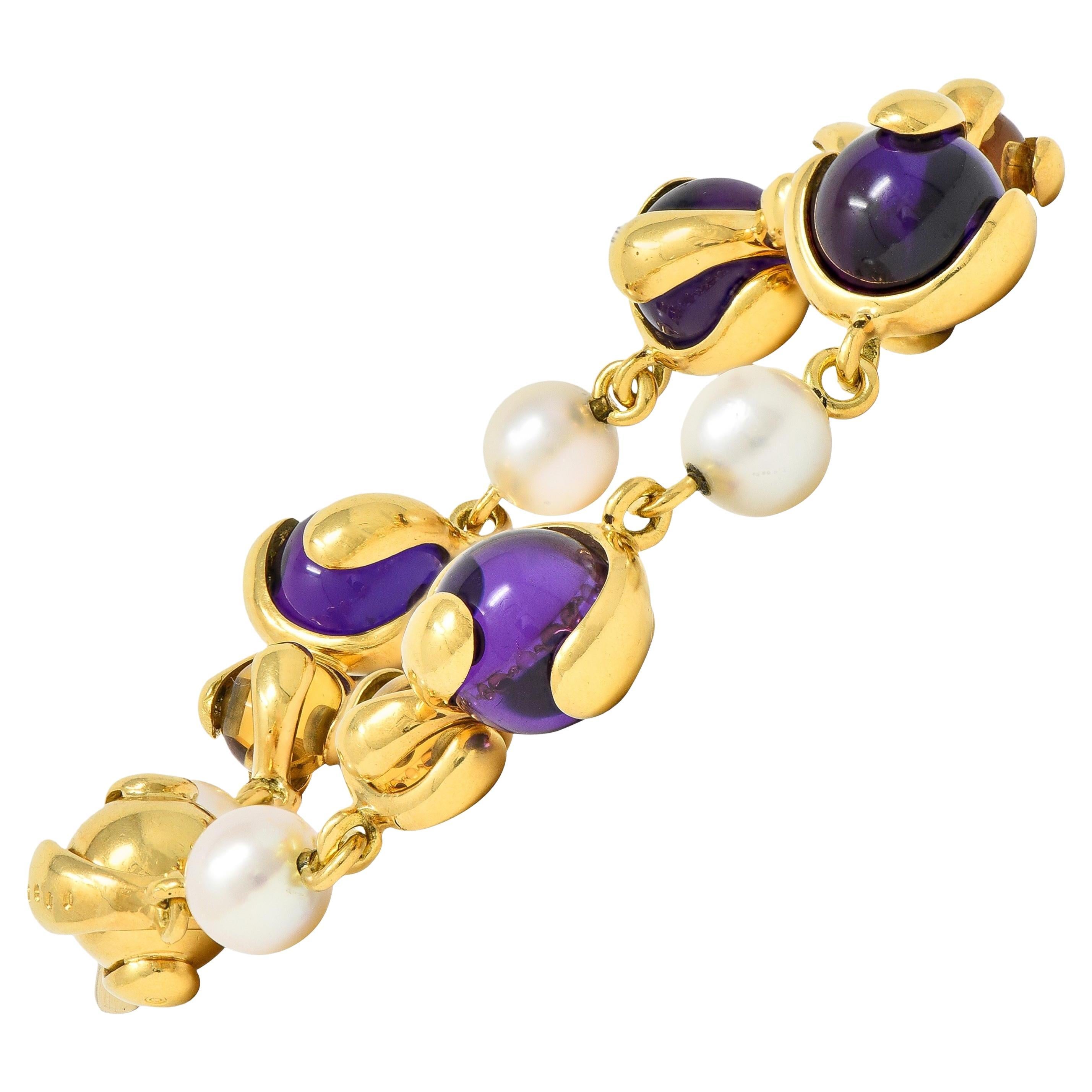 Marina B. Bracelet de perles d'améthyste et de citrine en or jaune 18 carats.