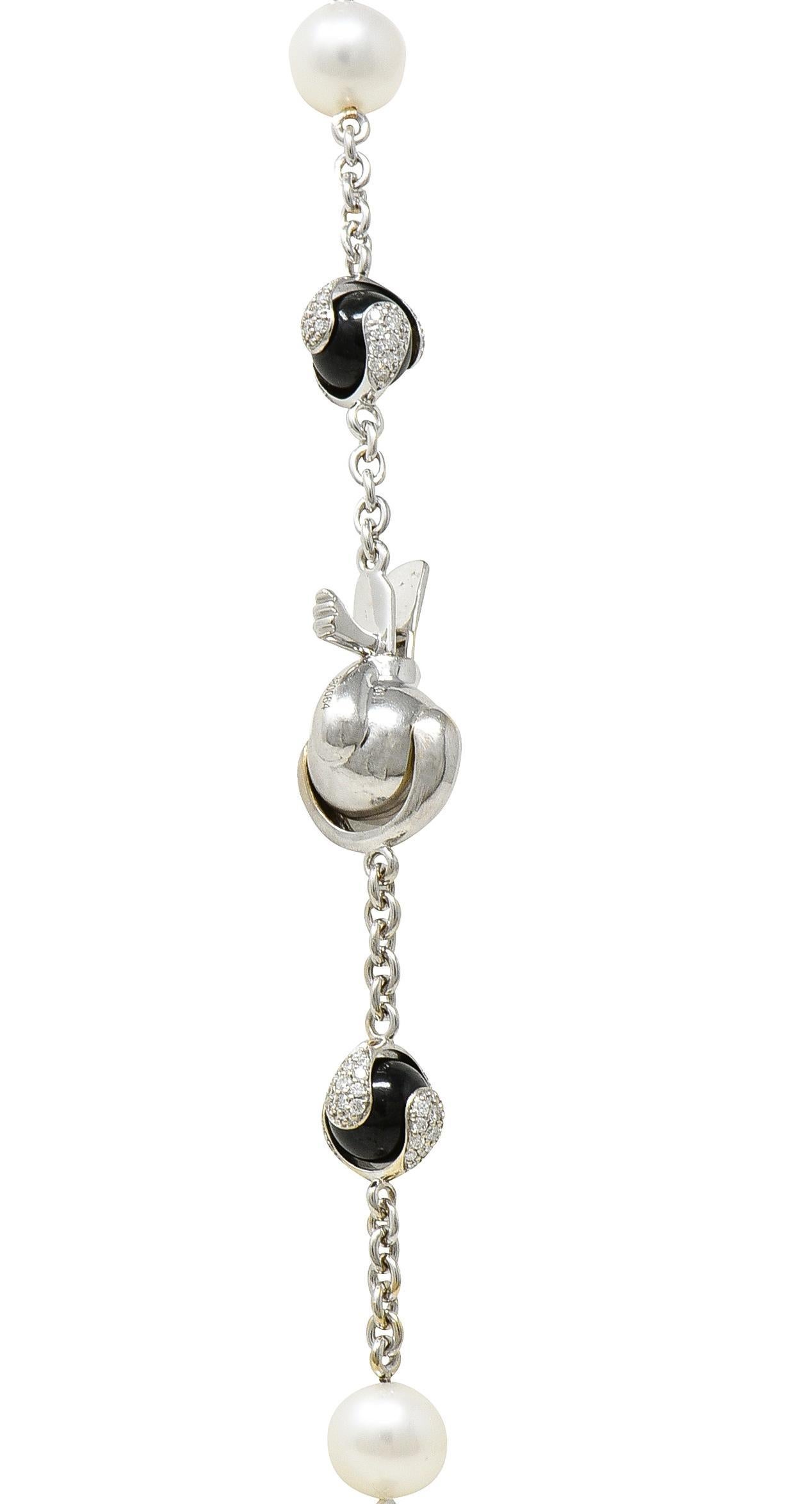 Marina B. 3.89 CTW Diamond Onyx Pearl Moonstone 18 Karat White Gold Necklace For Sale 4