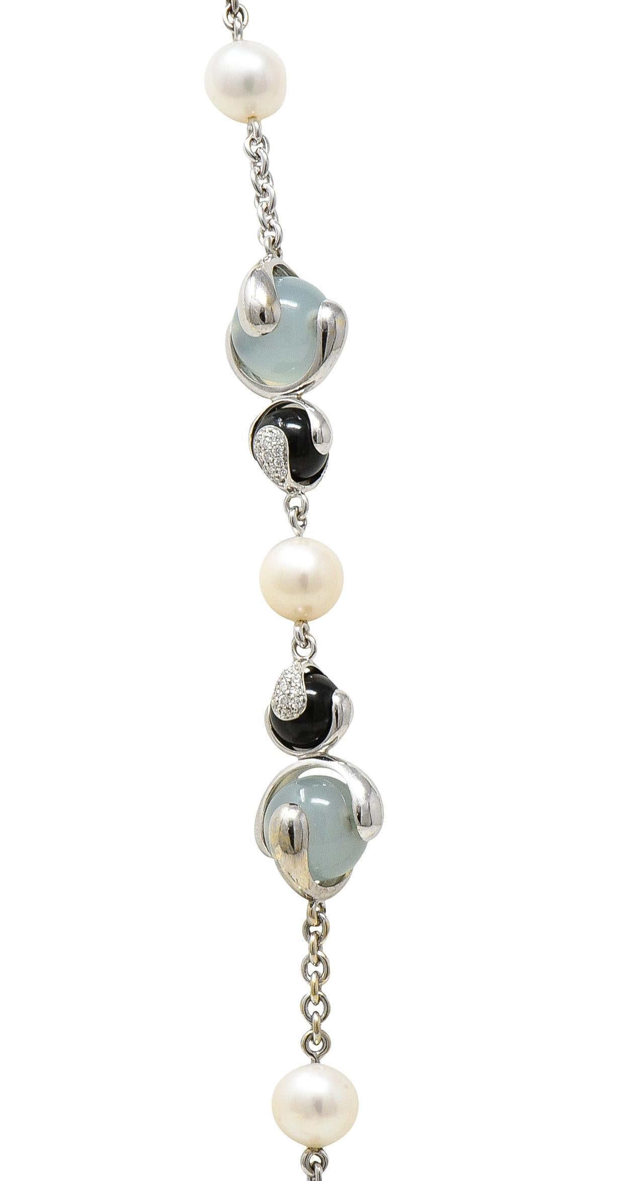 Marina B. 3.89 CTW Diamond Onyx Pearl Moonstone 18 Karat White Gold Necklace For Sale 5