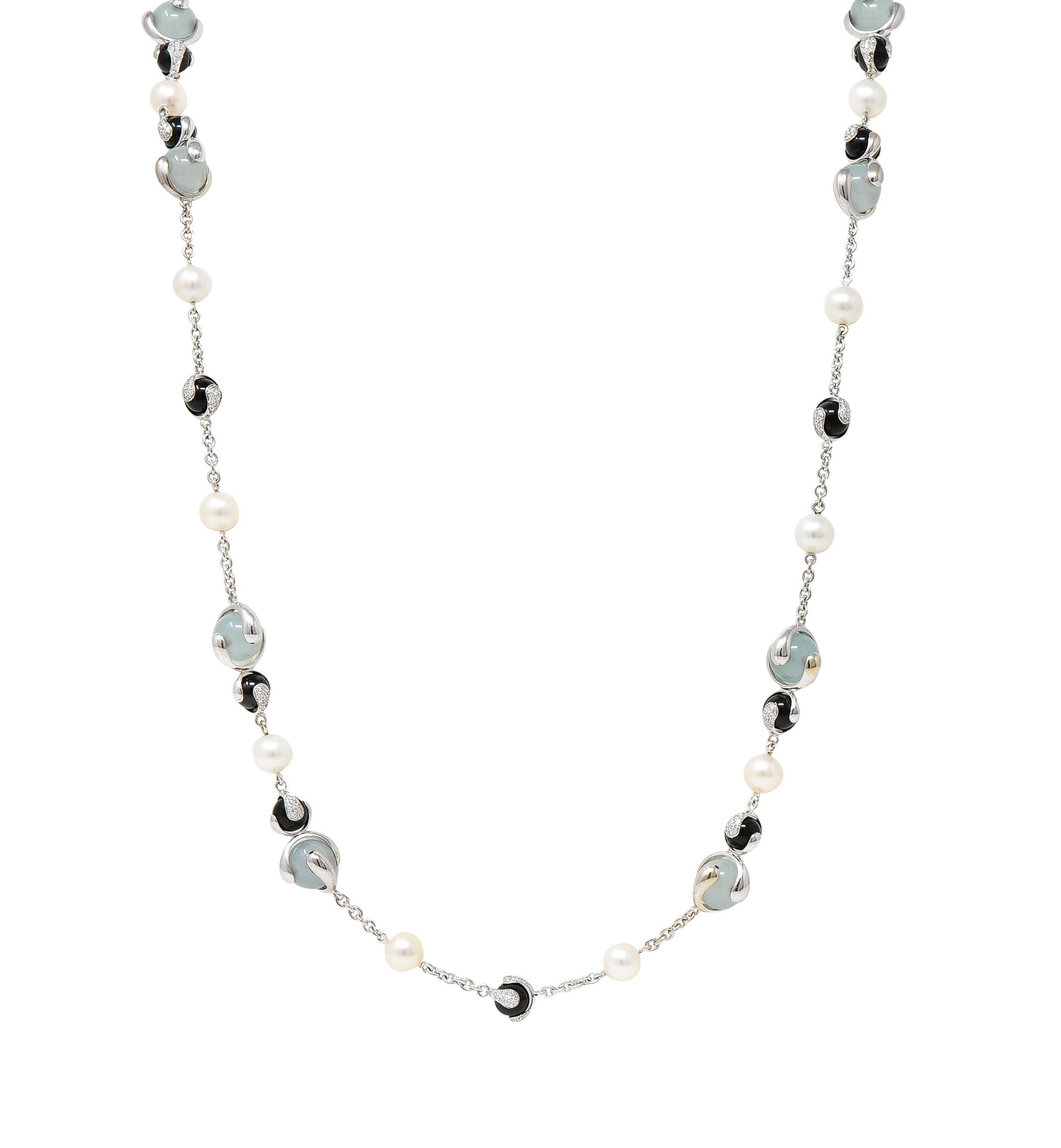Marina B. 3.89 CTW Diamond Onyx Pearl Moonstone 18 Karat White Gold Necklace For Sale 6