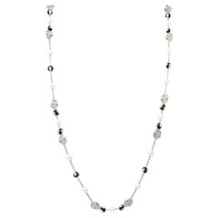 Marina B. 3,89 Karat Diamant Onyx Perle Mondstein 18 Karat Weißgold Halskette