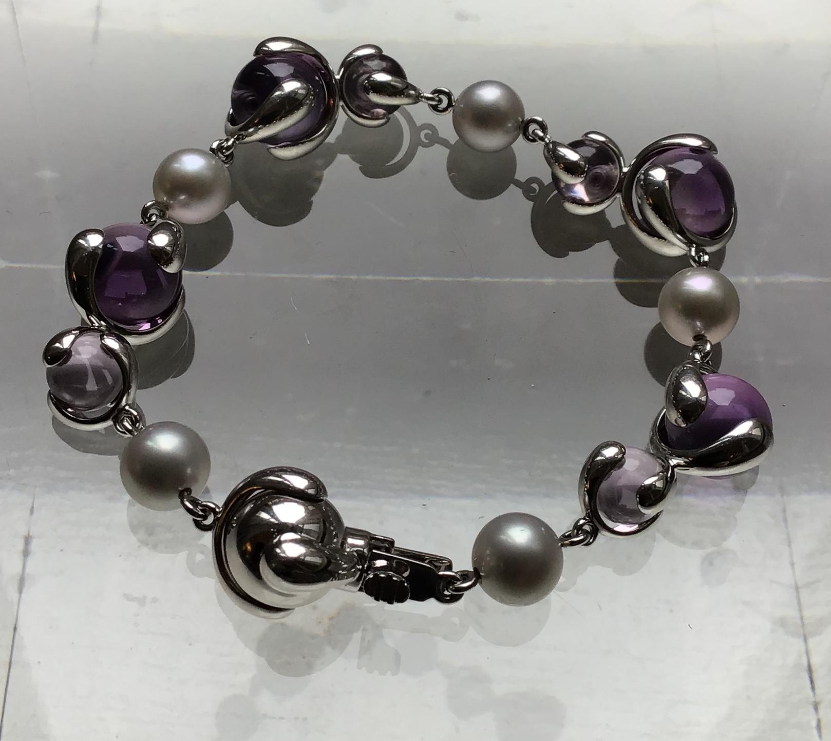 Marina B Amethyst and Grey Pearl Cardan Bracelet For Sale 1