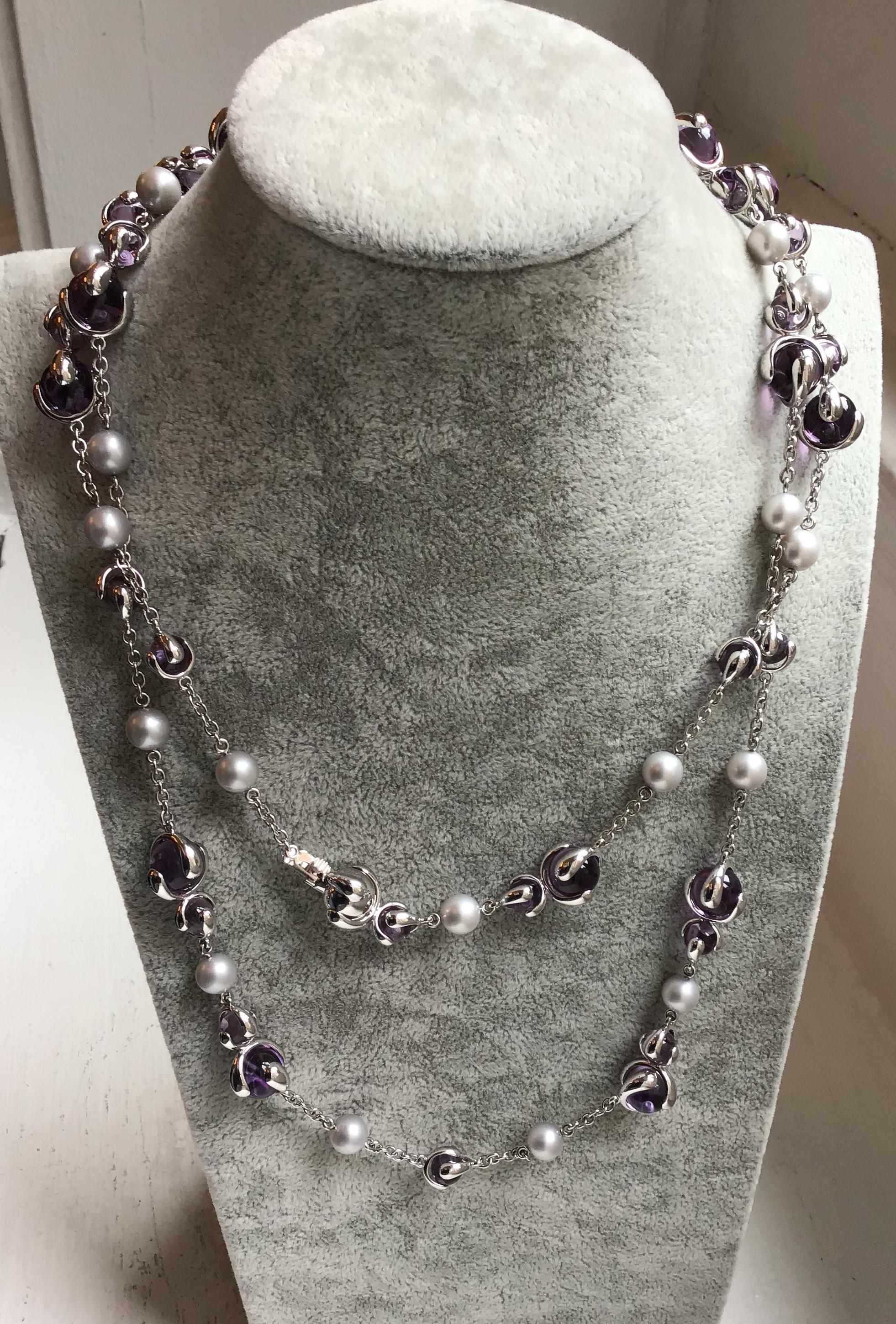 Marina B Amethyst Bead and Pearl Cardan Necklace In New Condition For Sale In New York, NY