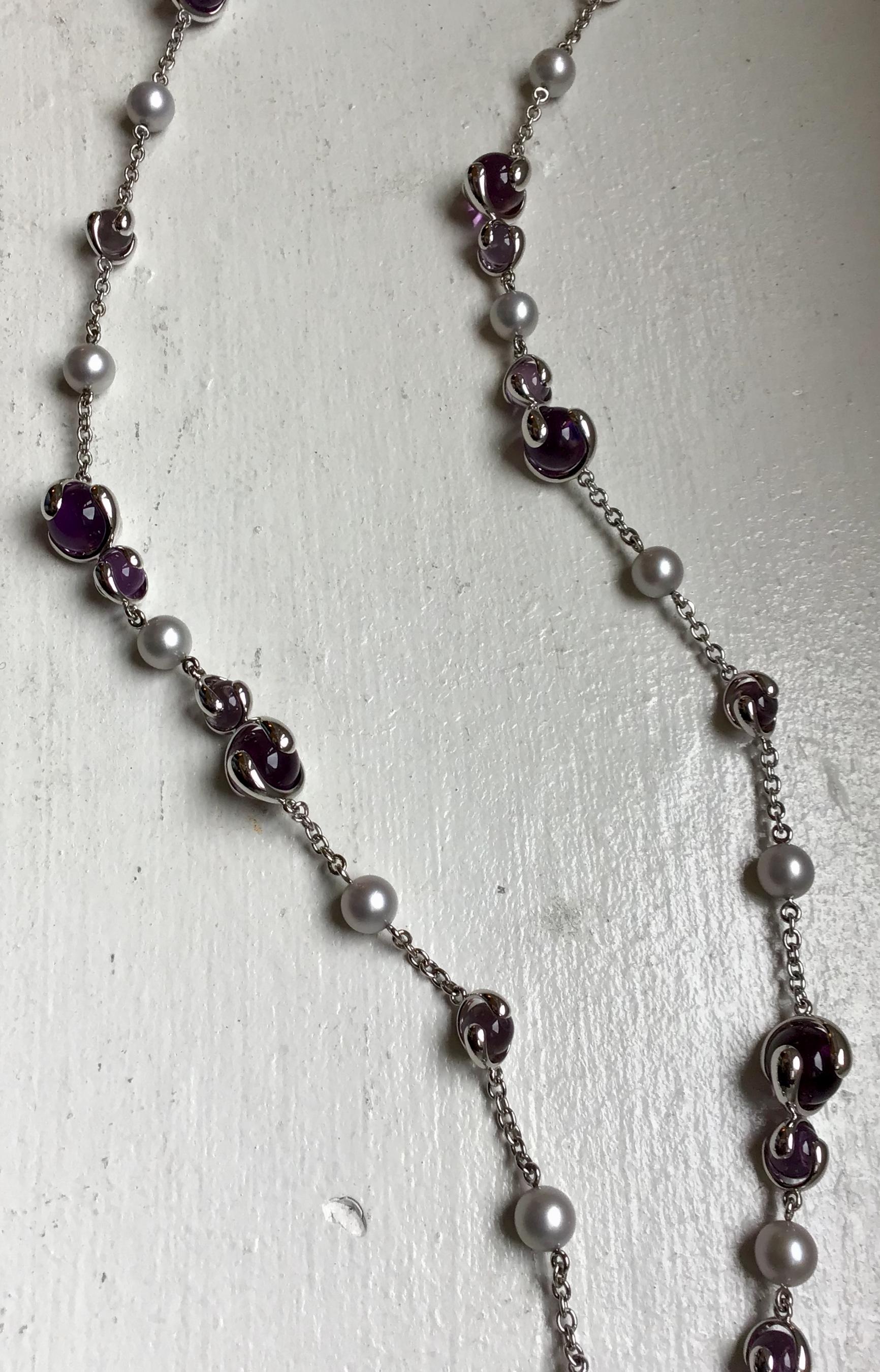 Women's or Men's Marina B Amethyst Bead and Pearl Cardan Necklace For Sale