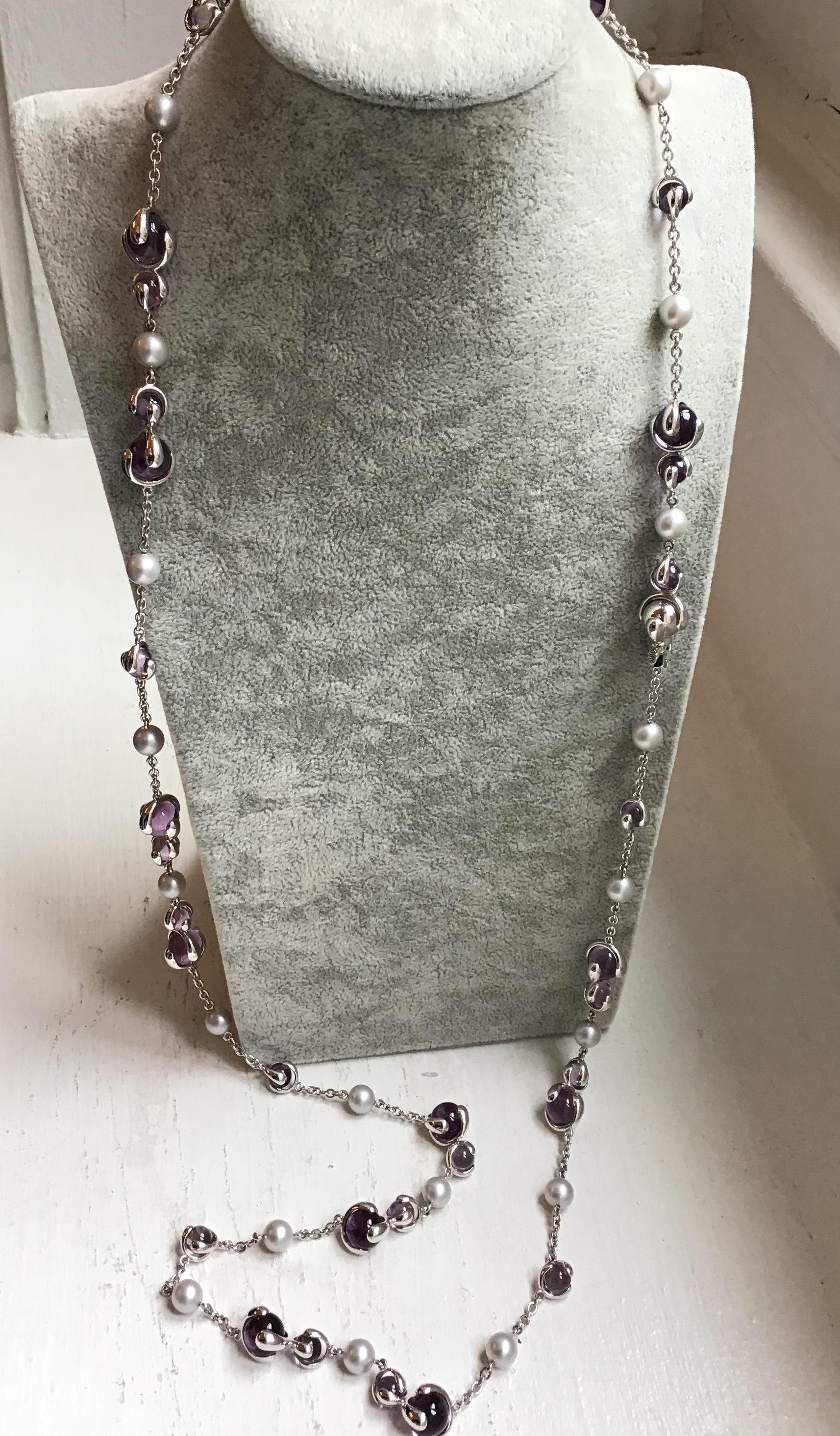 Marina B Amethyst Bead and Pearl Cardan Necklace For Sale 1