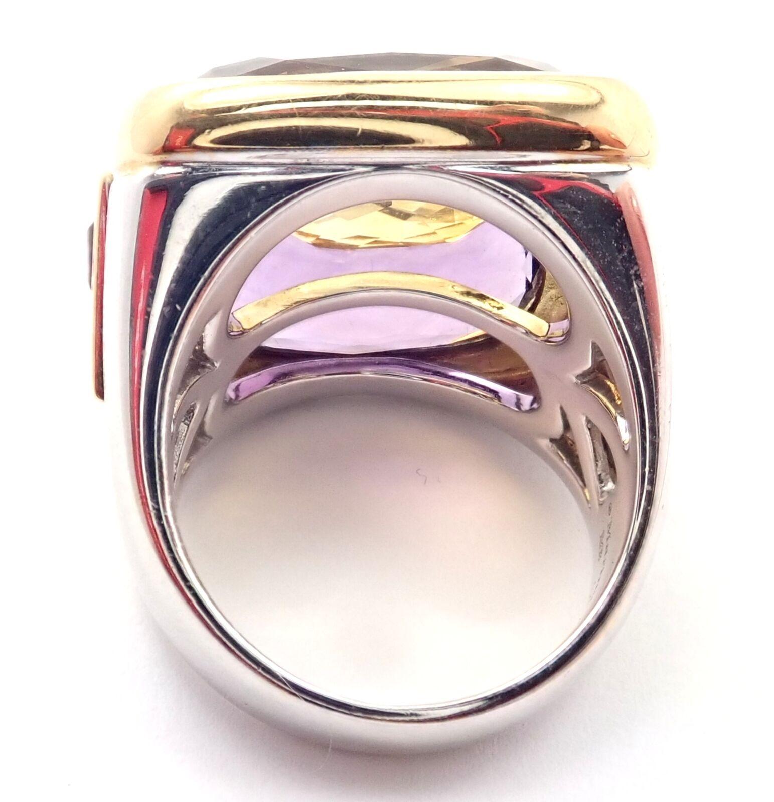 Oval Cut Marina B Amethyst Citrine Large Yellow and White Gold Ring