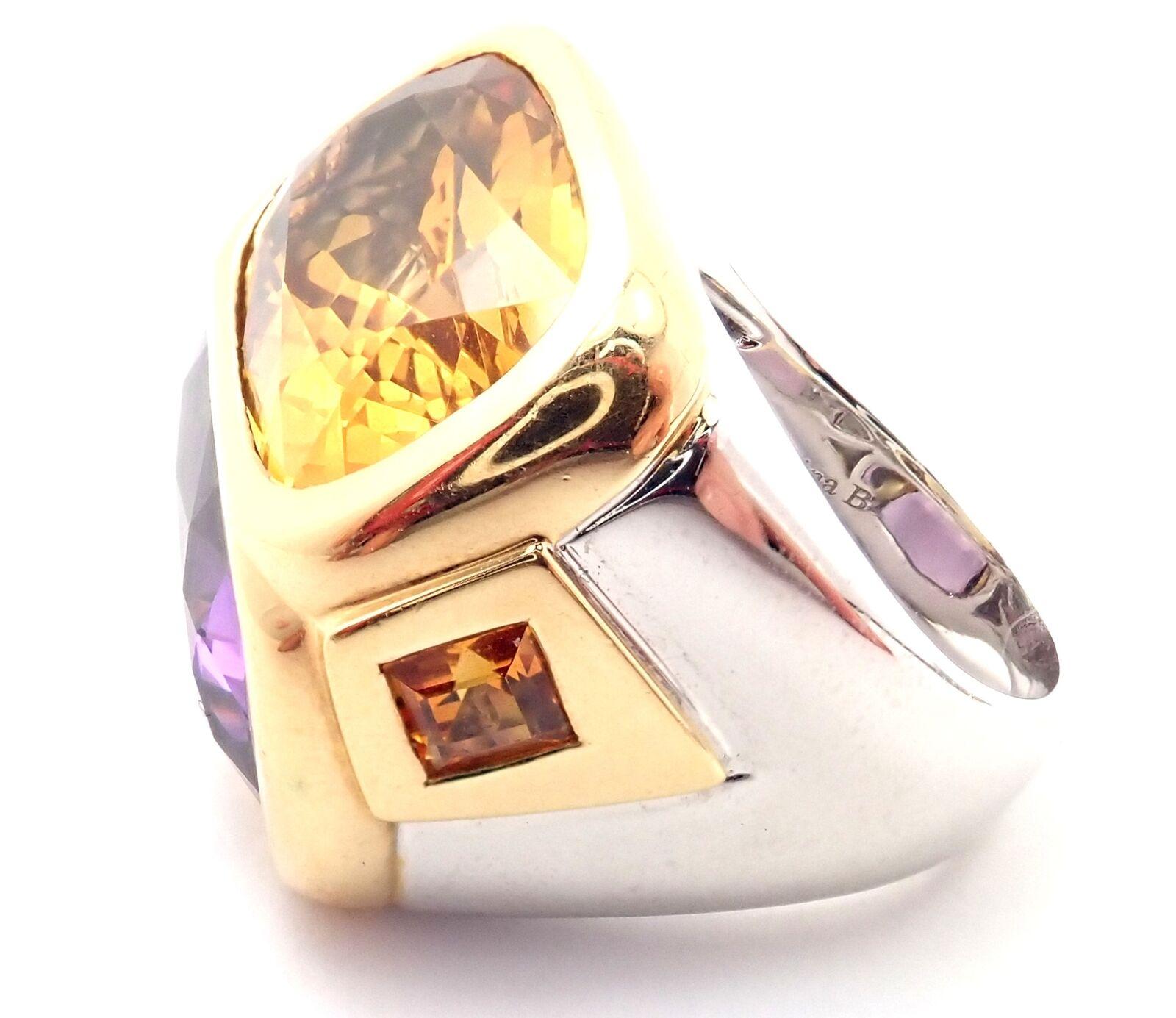 Marina B Amethyst Citrine Large Yellow and White Gold Ring In Excellent Condition In Holland, PA
