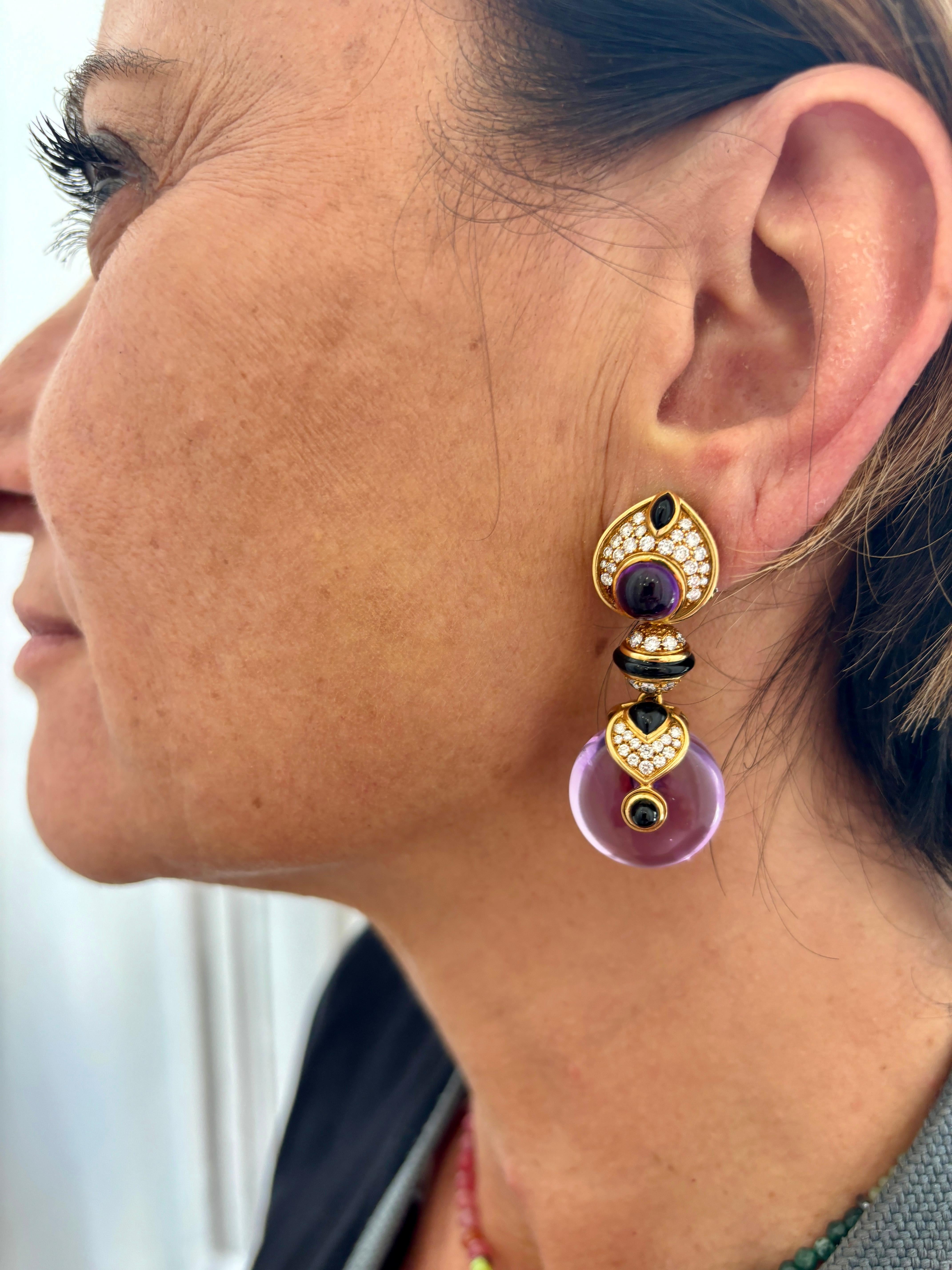 Cabochon Marina B amethyst diamond onyx Pneu drop Night & Day earrings