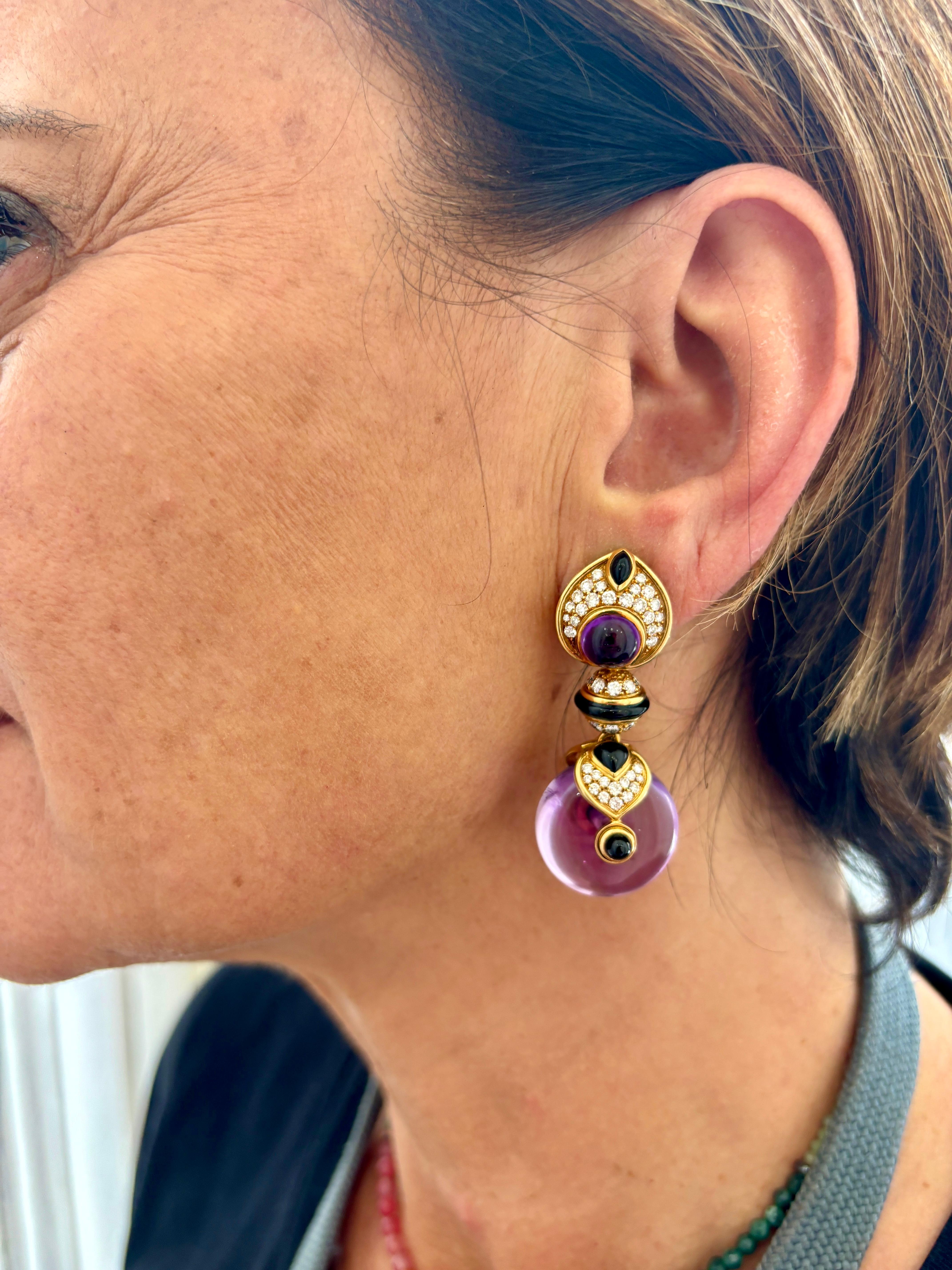 Marina B amethyst diamond onyx Pneu drop Night & Day earrings In Excellent Condition In Napoli, NA