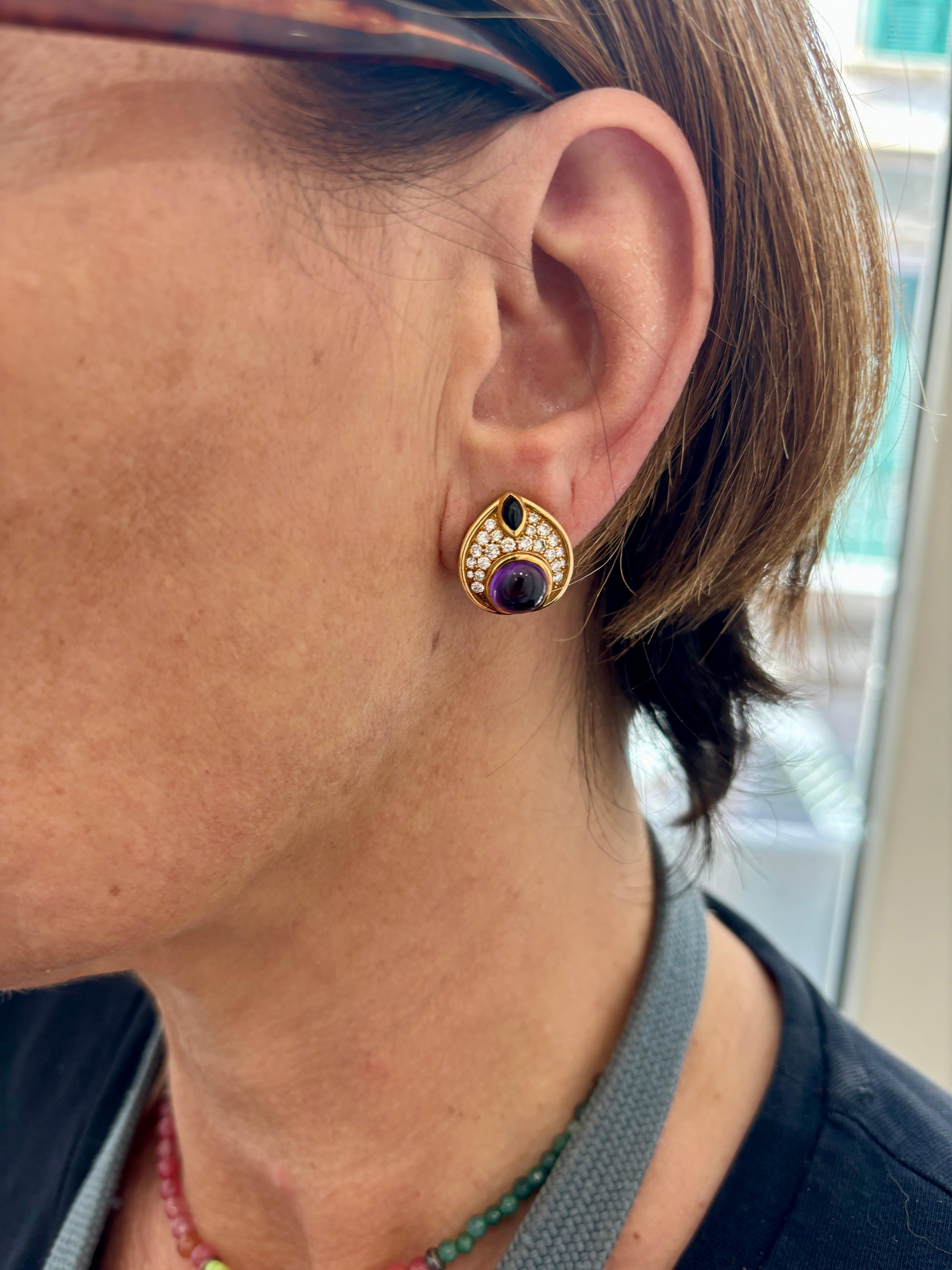 Women's Marina B amethyst diamond onyx Pneu drop Night & Day earrings