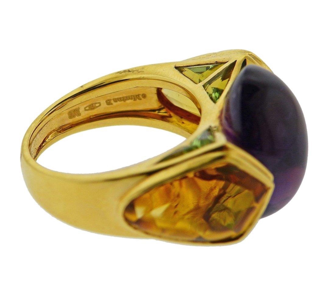 Marina B Amethyst Peridot Citrine Gold Ring In Excellent Condition In Lambertville, NJ