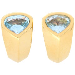 Marina B Boucles d'oreilles en or jaune massif 18 carats serties d'aigue-marine