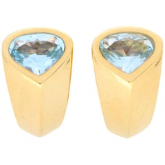 Marina B Aquamarine Hoop Earrings Set in Solid 18 Karat Yellow Gold