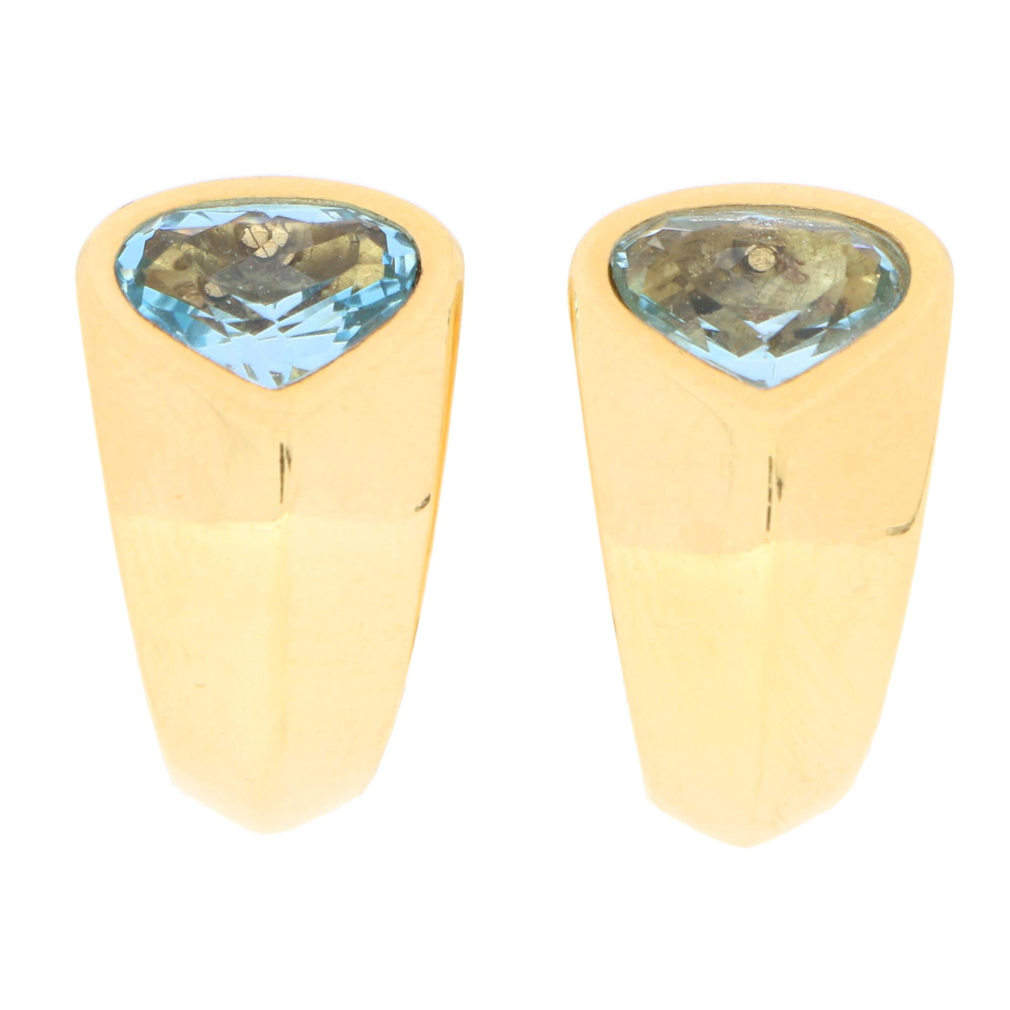 Pear Cut Marina B Aquamarine Hoop Earrings Set in Solid 18 Karat Yellow Gold