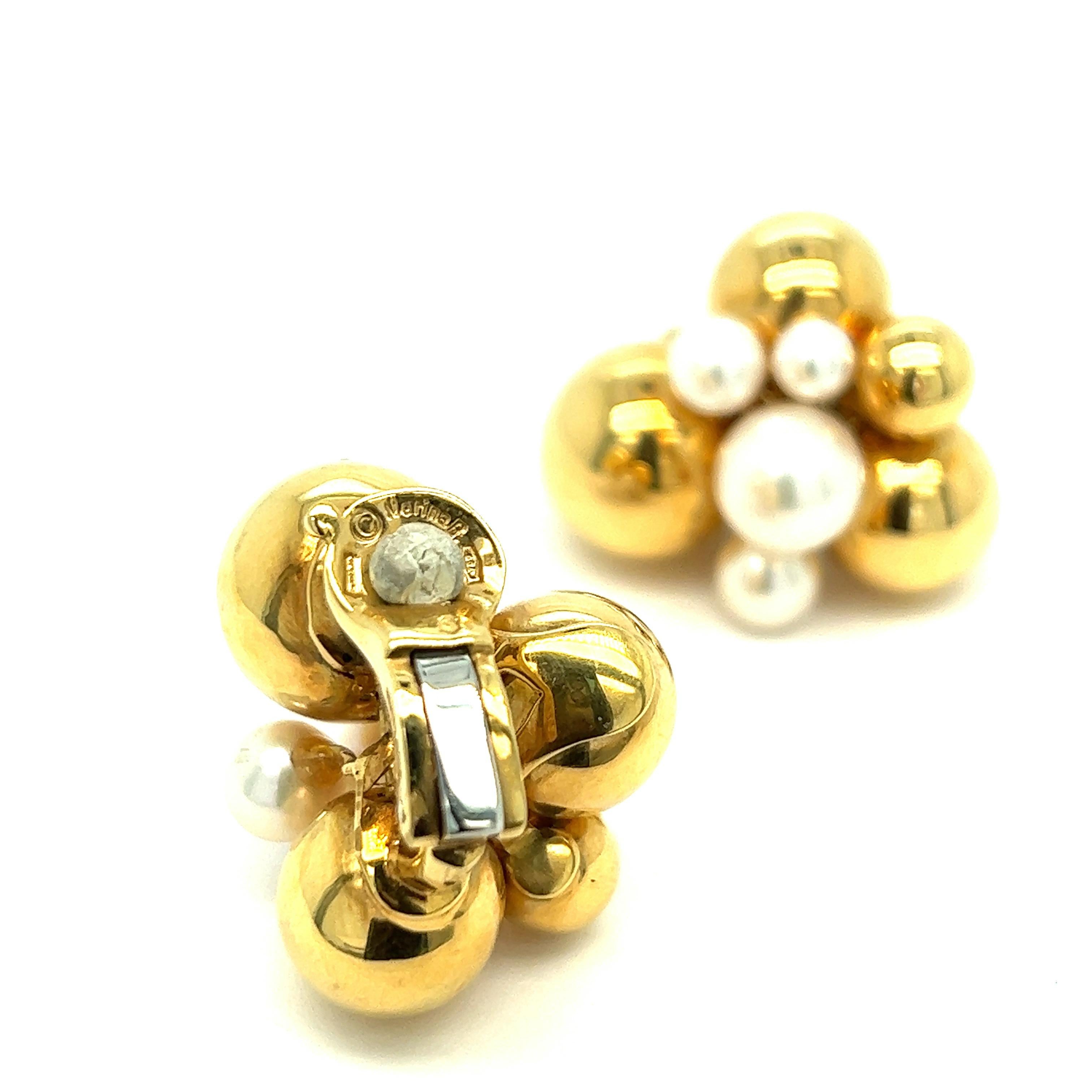 Marina B Atomo Gold & Pearl Ear Clips In Excellent Condition For Sale In New York, NY