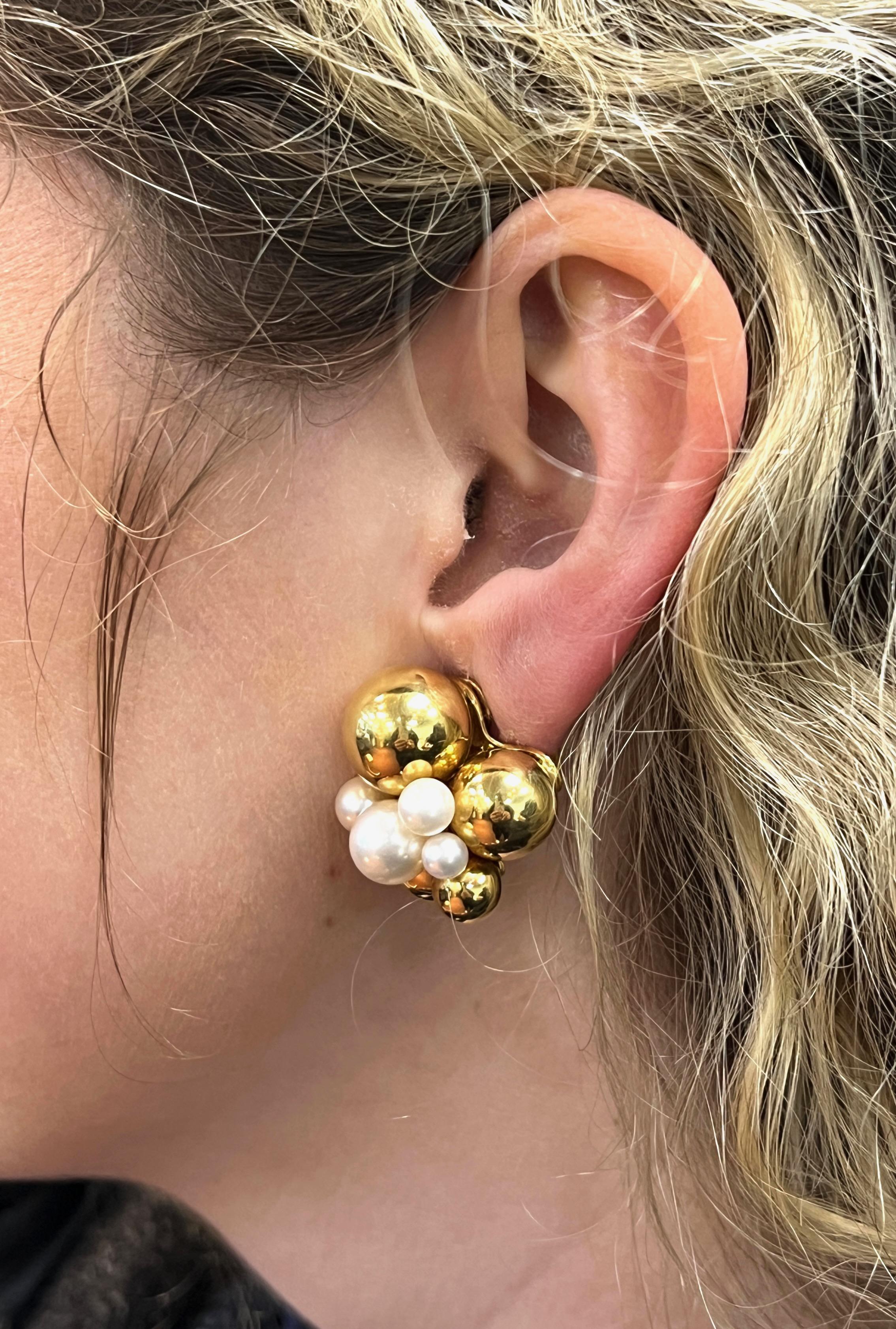 Marina B Atomo Gold & Pearl Ear Clips For Sale 1