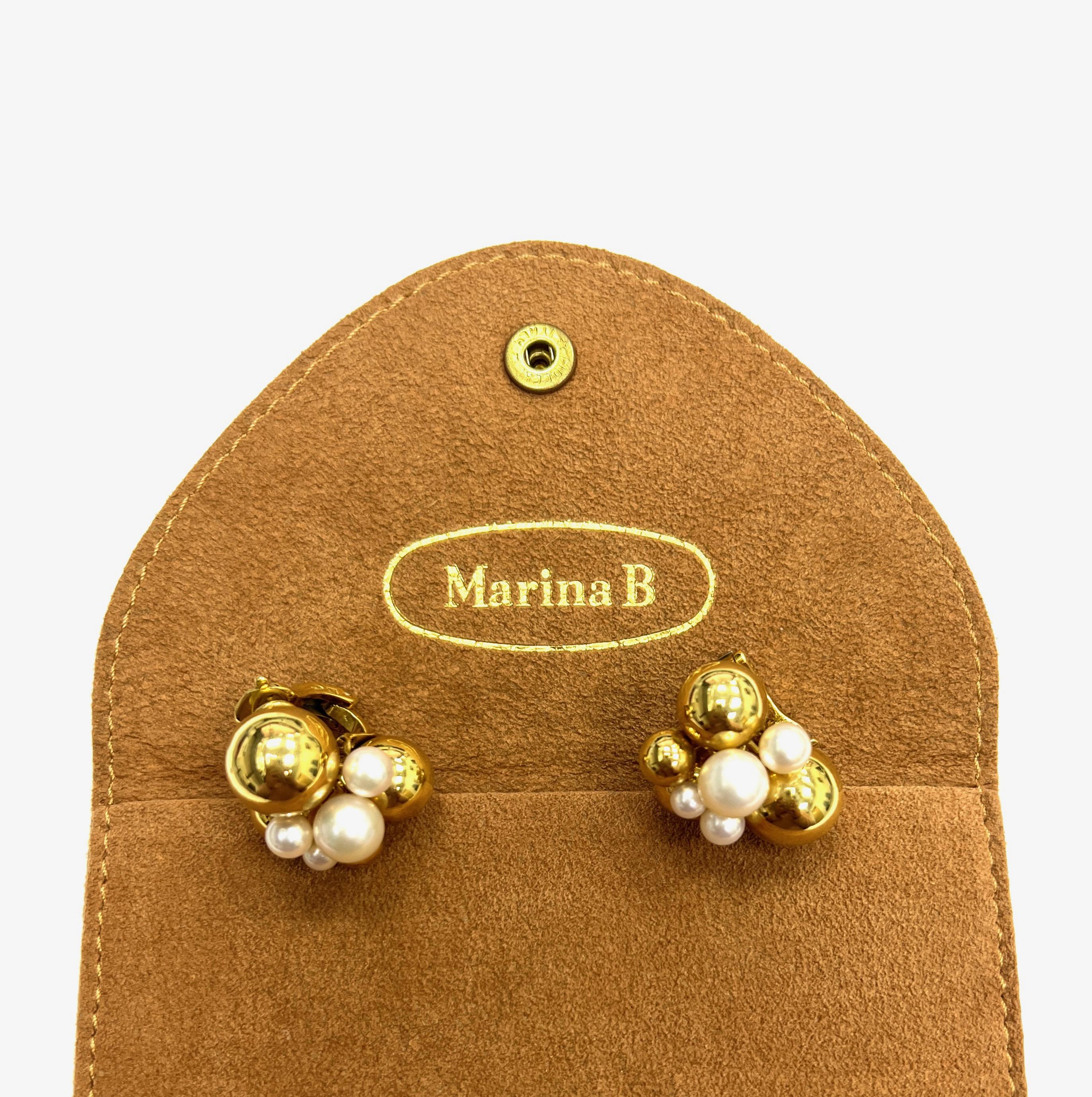 Marina B Atomo Gold & Pearl Ear Clips For Sale 2
