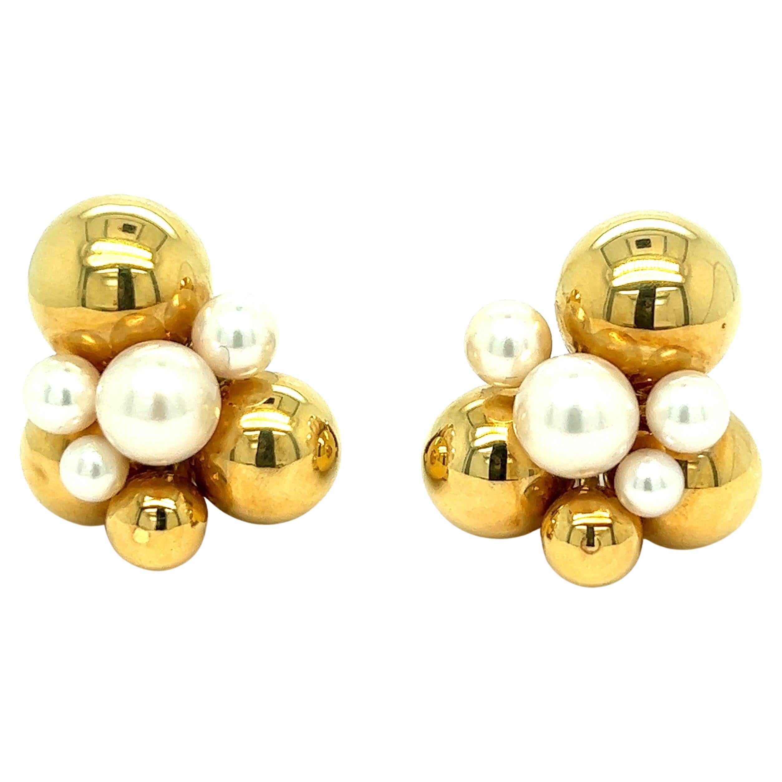 Marina B Atomo Gold & Pearl Ear Clips For Sale