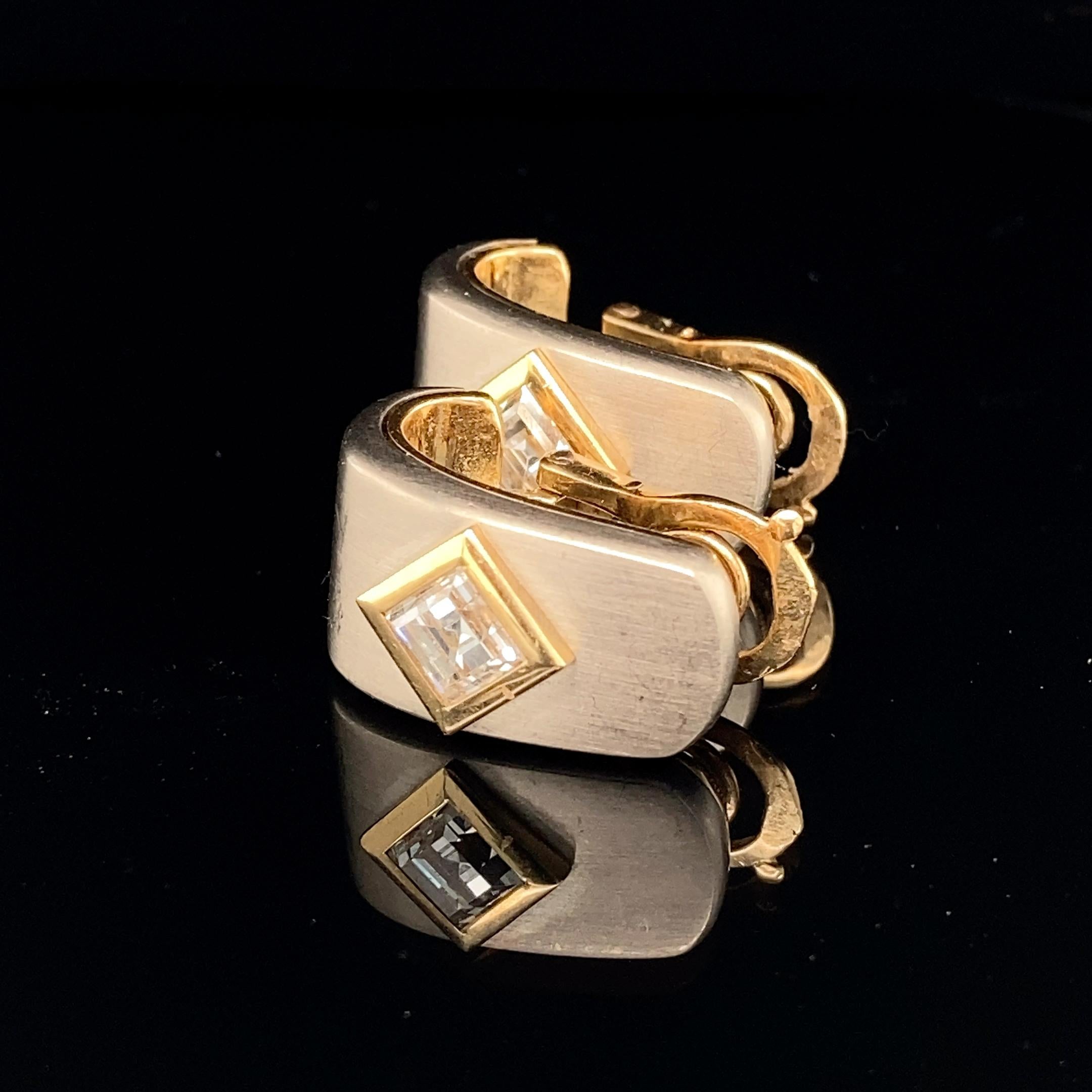 Modern Marina B Bi-Colour 18K Gold and Diamond Ear Clips For Sale