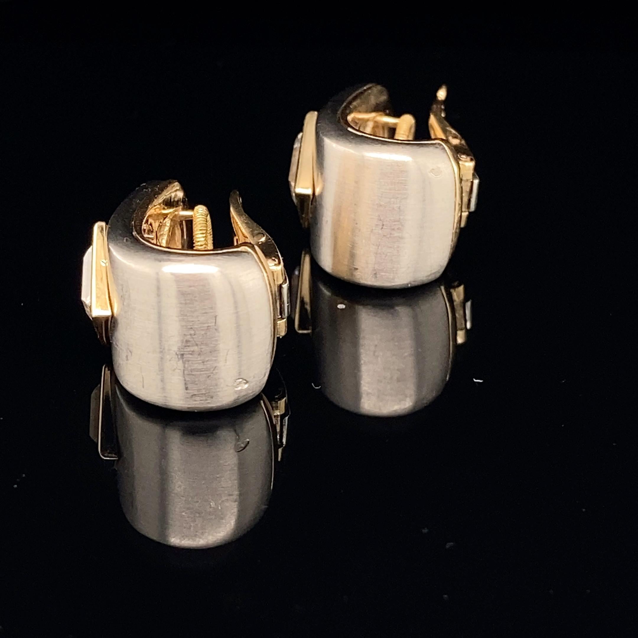 Square Cut Marina B Bi-Colour 18K Gold and Diamond Ear Clips For Sale