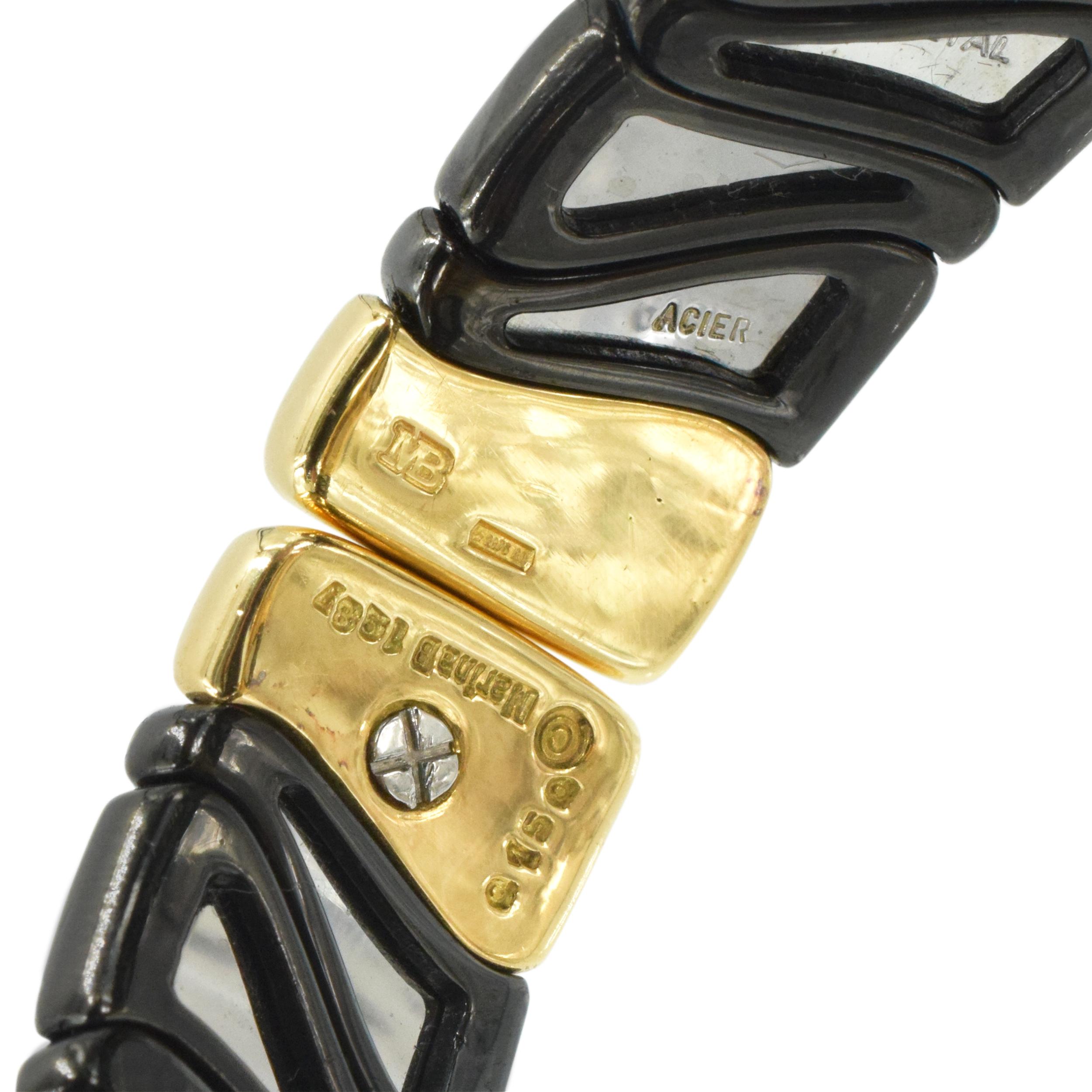 Kite Cut Marina B Black and Yellow Gold Cuffs with Diamond and Topaz