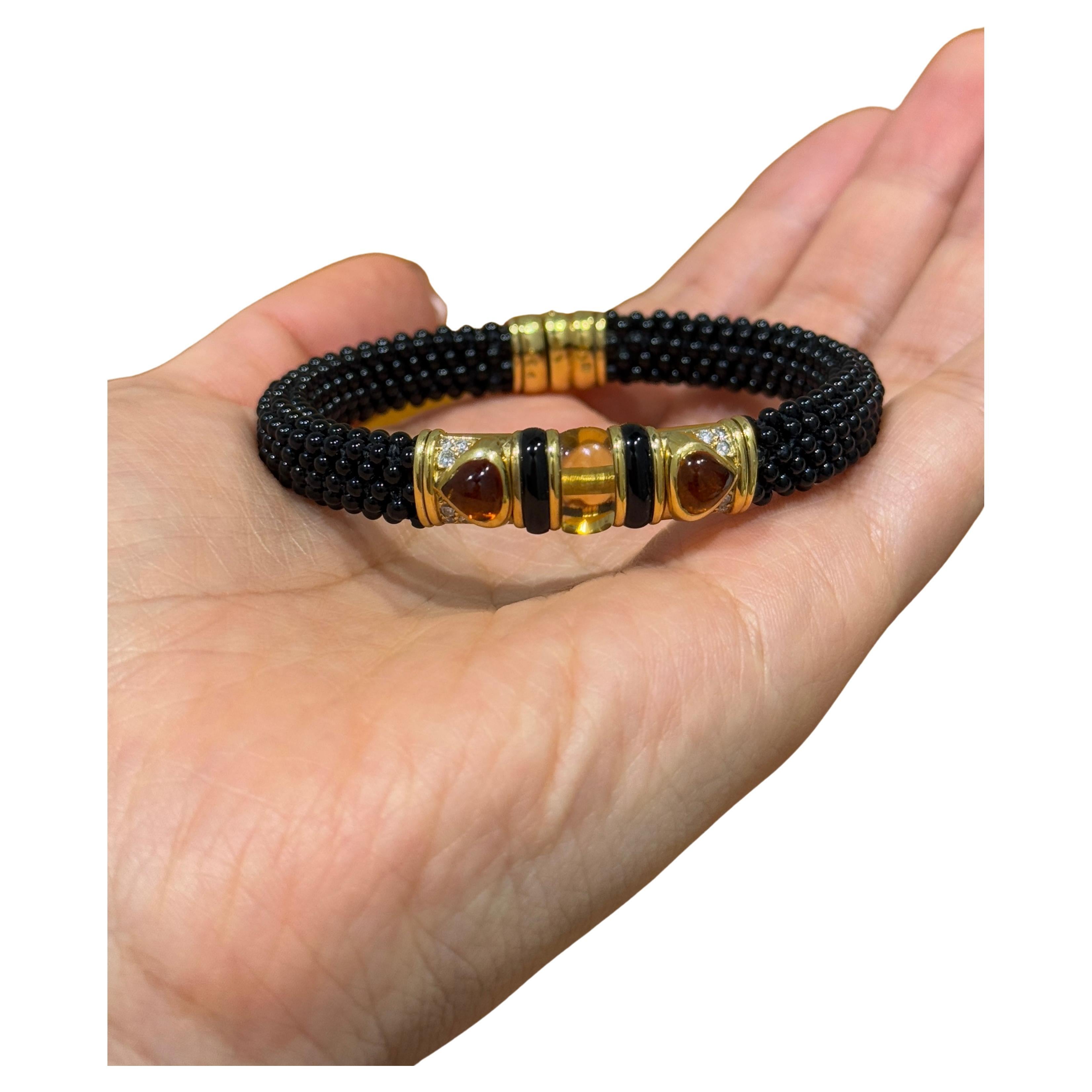 Marina B Black Beaded Gold and Citrine Bracelet, 1980s in vendita