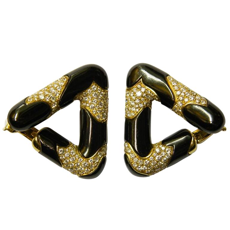Marina B. Black Enamel and Diamond Triangle Earrings For Sale